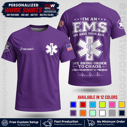 Custom EMS Shirt with Name, Logo & Text | EMS Team Uniform | First Responder Workwear EMSU05