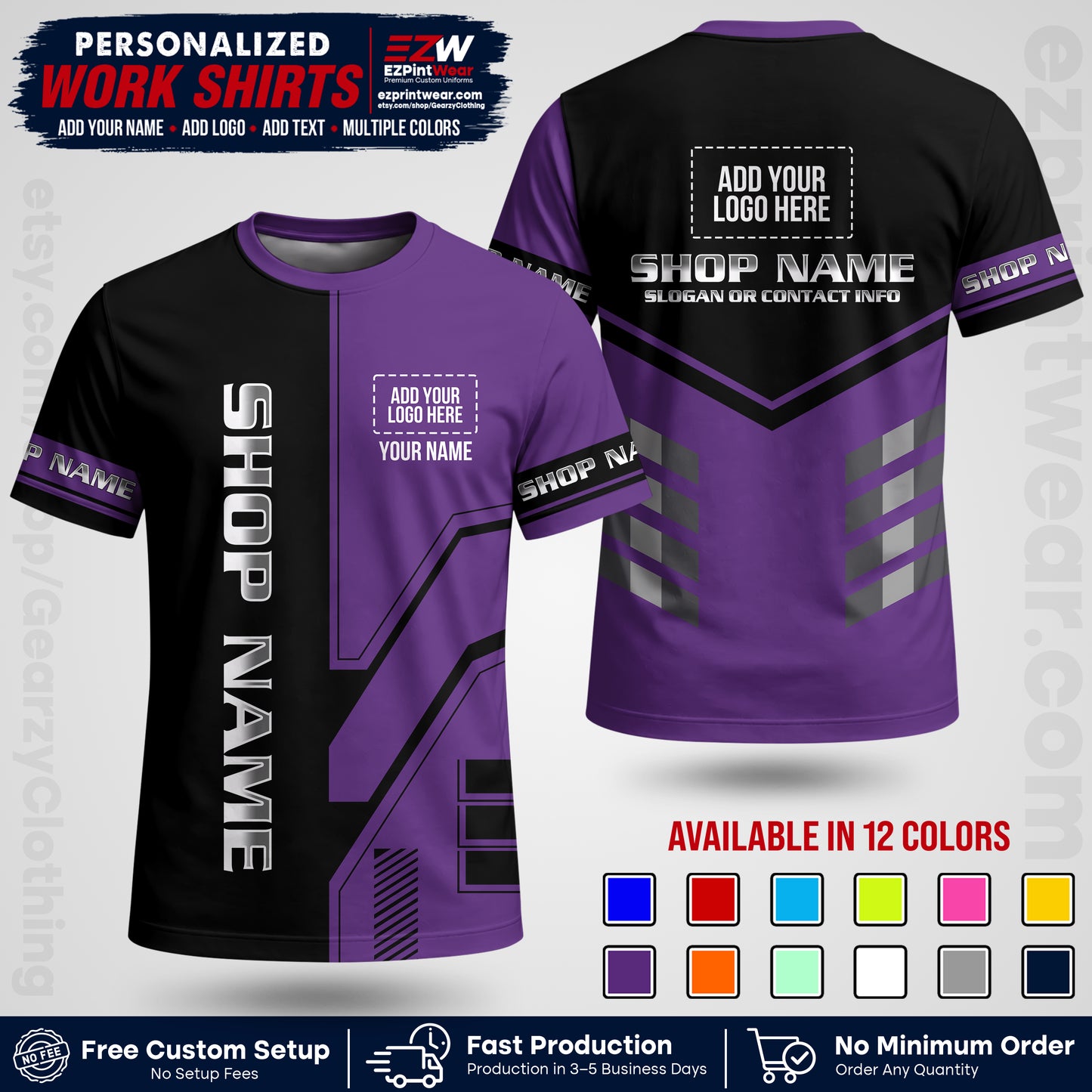 Custom All Over Print Work Uniform Shirt with Name, Logo & Text | Custom Hawaiian Shirt | Company Shirt | Employee Uniform UNF11