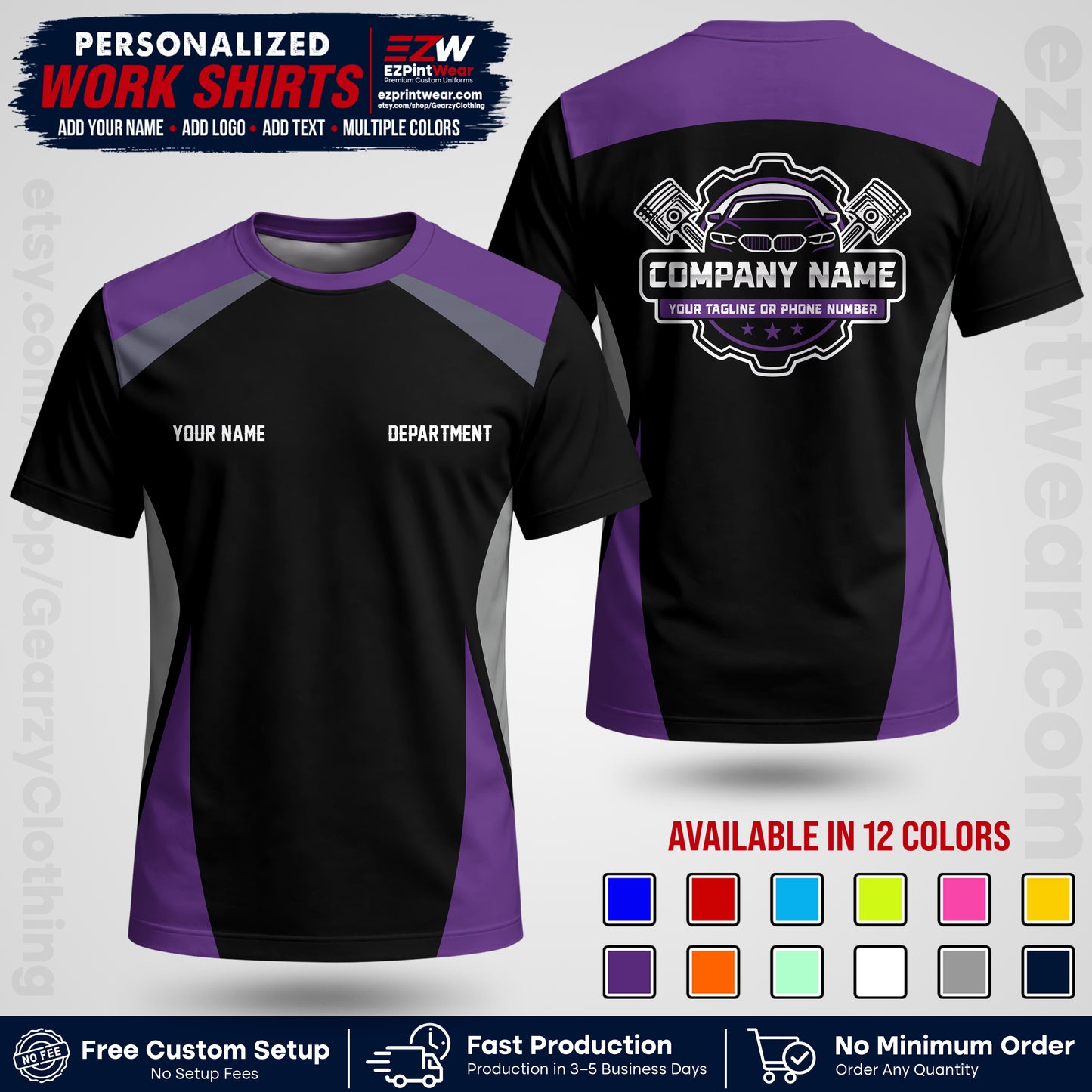 Custom Mechanic Work Shirt with Name, Logo & Text | Auto Shop Uniform | Workwear MCN 08