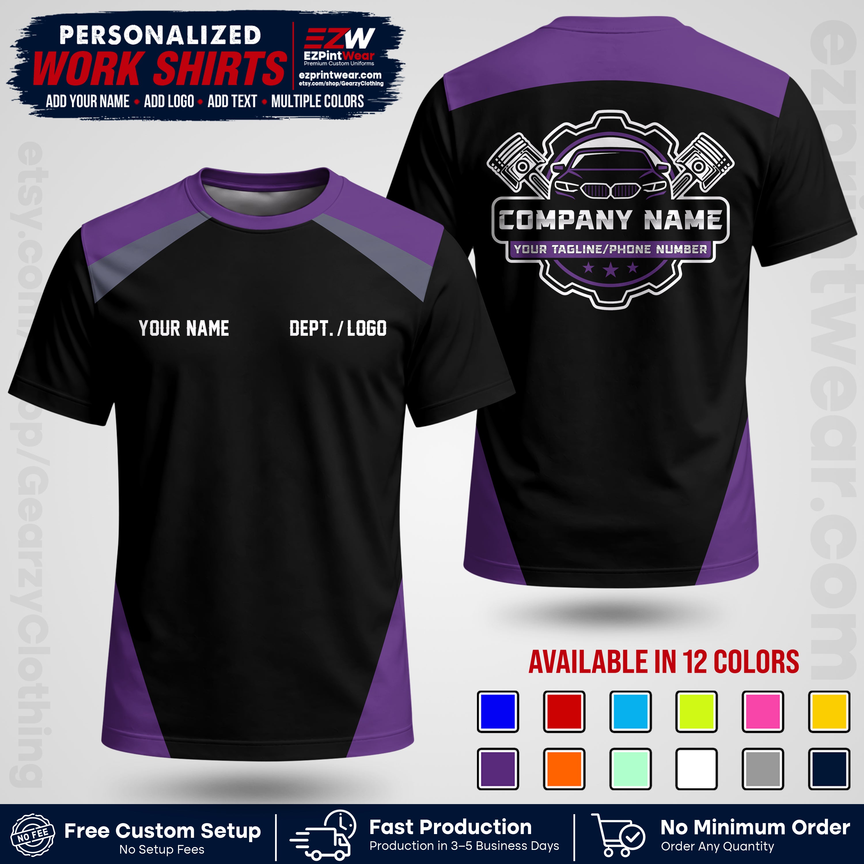 Custom Mechanic Work Shirt with Name, Logo & Text | Auto Shop Uniform | Workwear MCN 03