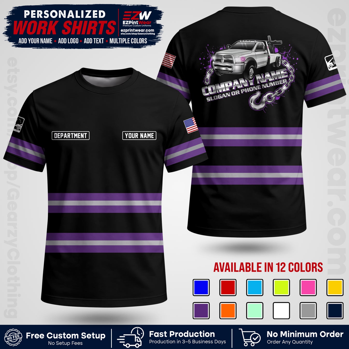 Custom Towing Workwear Uniform | Personalized Tow Truck Shirt | Non-Reflective Safety Stripe Apparel | Custom Towing Shirt | Tow Truck Apparel TW05