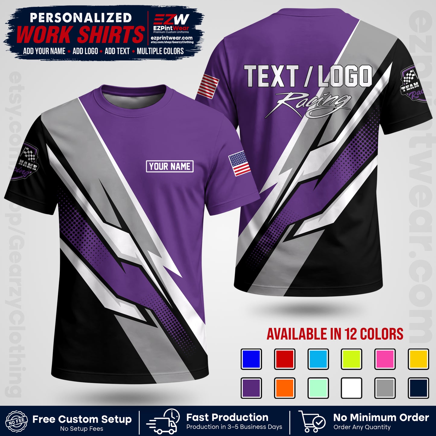Custom Racing Shirt with Name, Logo & Text | Race Team Uniform | Crew Apparel RC01