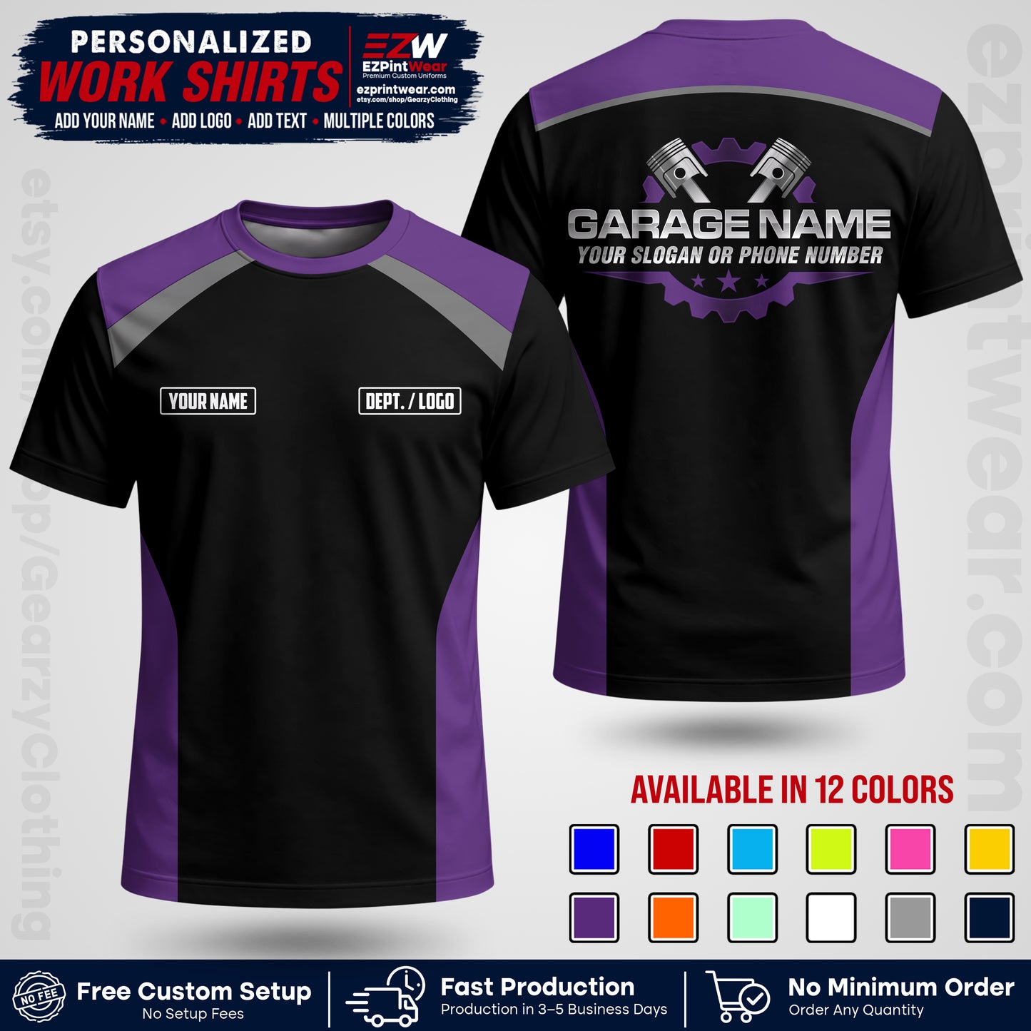 Custom Mechanic Work Shirt with Name, Logo & Text | Auto Shop Uniform | Workwear MCN 06