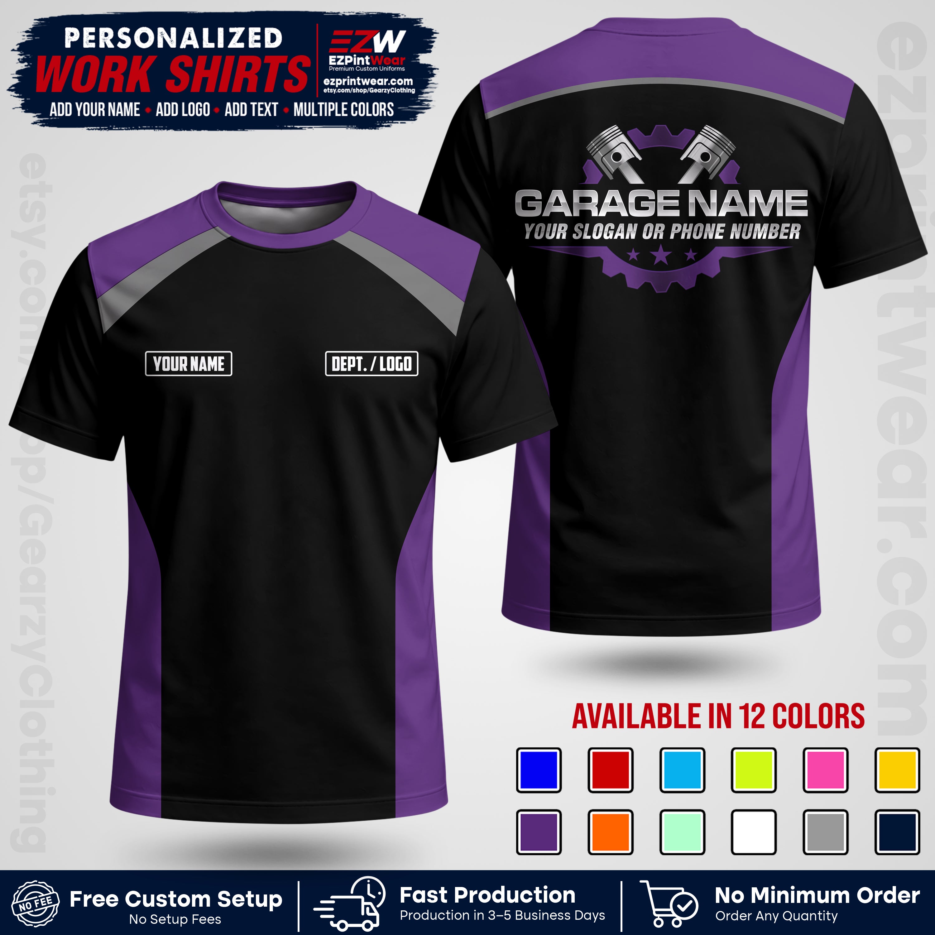 Custom Mechanic Work Shirt with Name, Logo & Text | Auto Shop Uniform | Workwear MCN 06