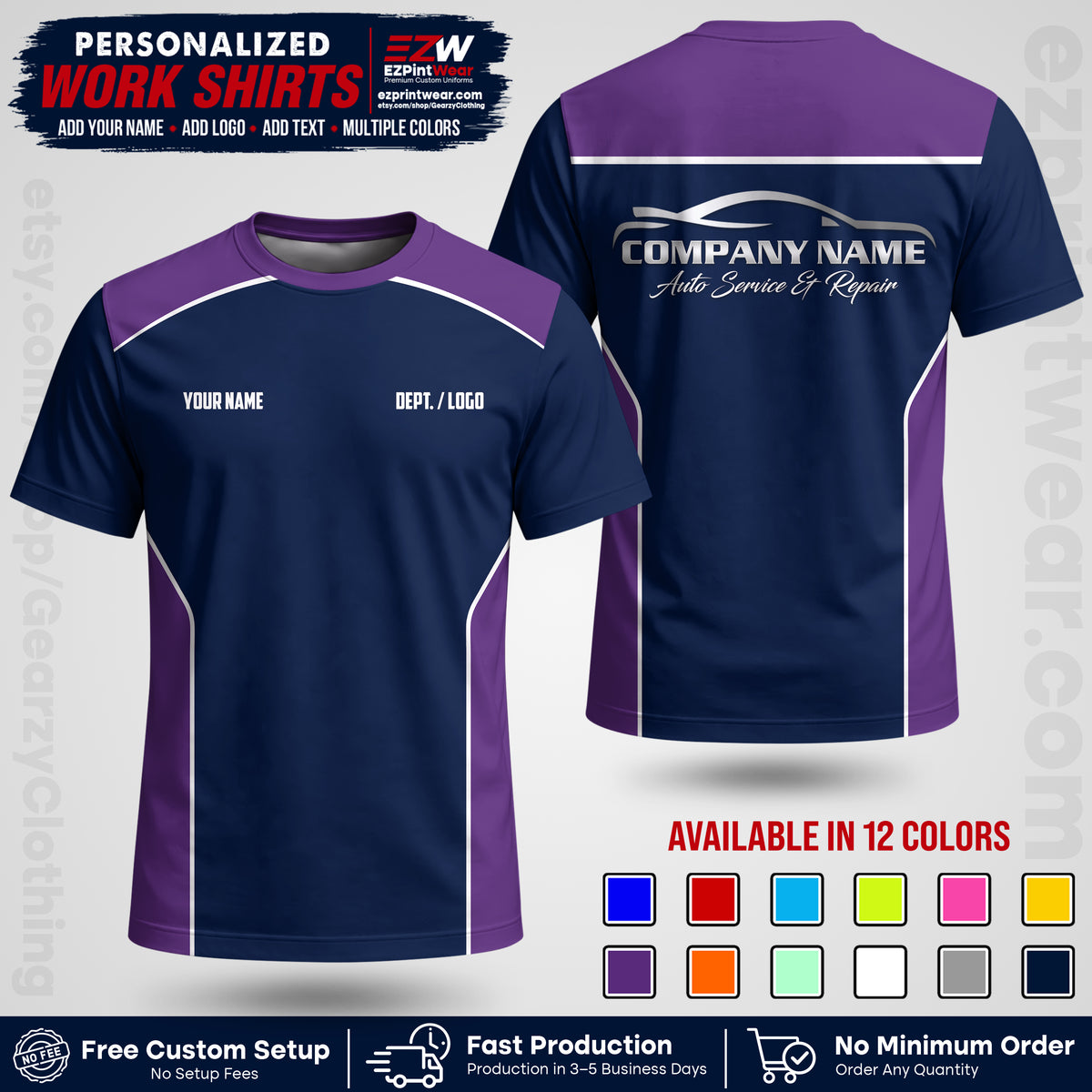 Custom Mechanic Work Shirt with Name, Logo & Text | Auto Shop Uniform | Workwear MCN 3926
