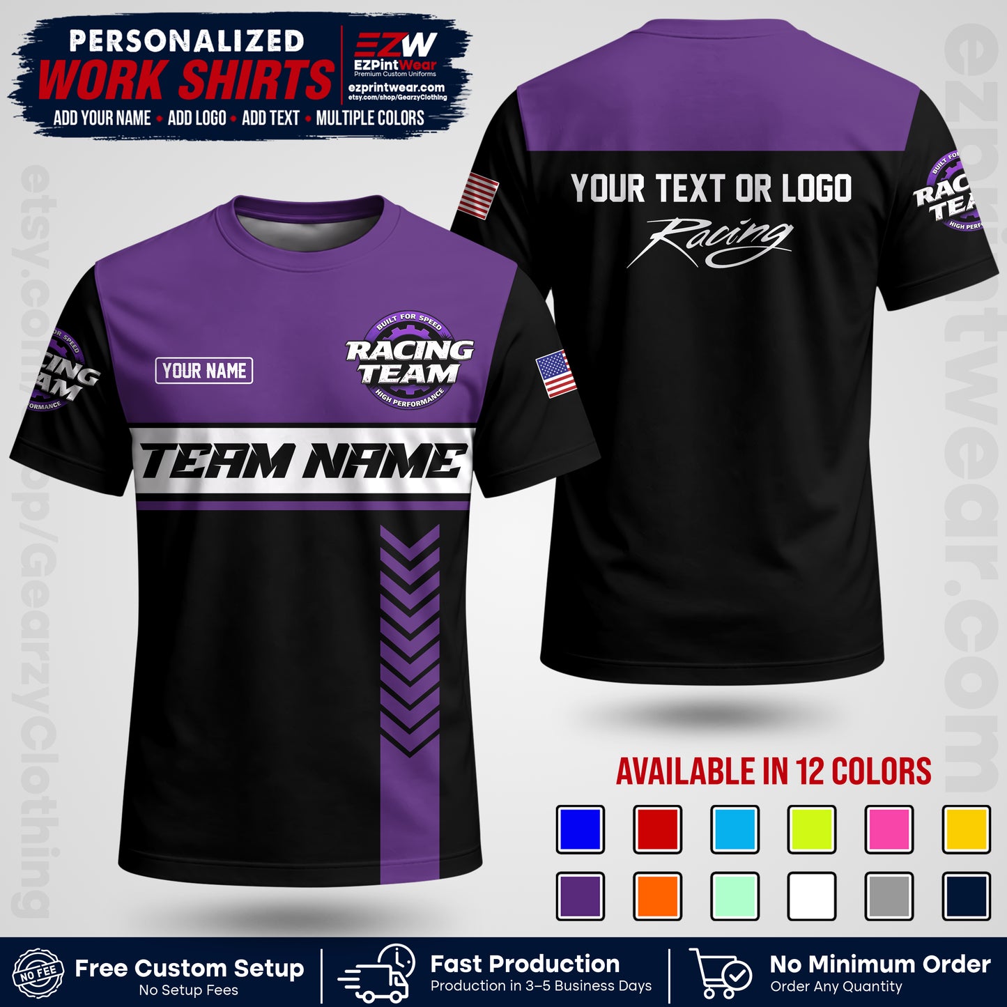 Custom Racing Shirt with Name, Logo & Text | Race Team Uniform | Crew Apparel RC02