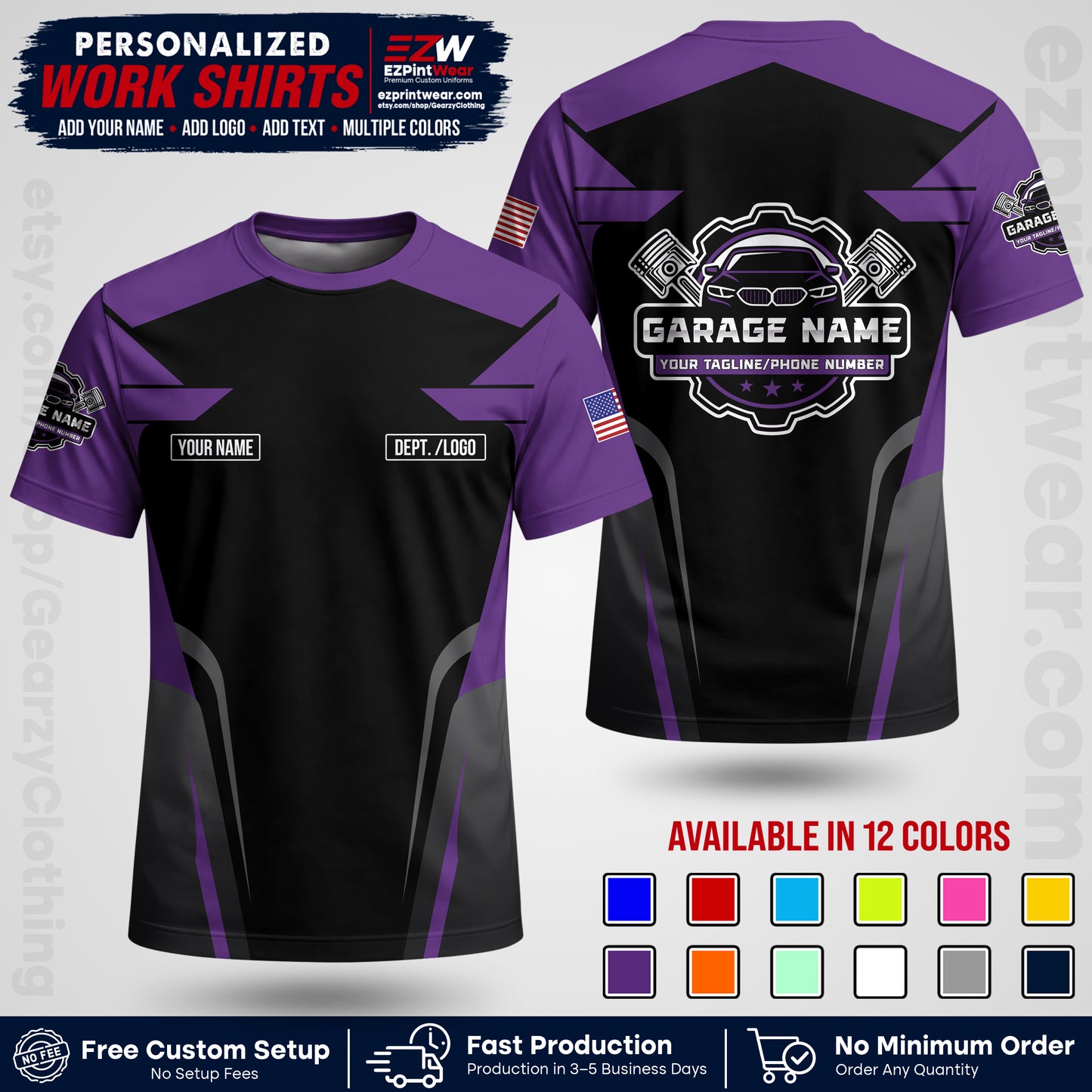 Custom Mechanic Work Shirt with Name, Logo & Text | Auto Shop Uniform | Workwear MCN 04