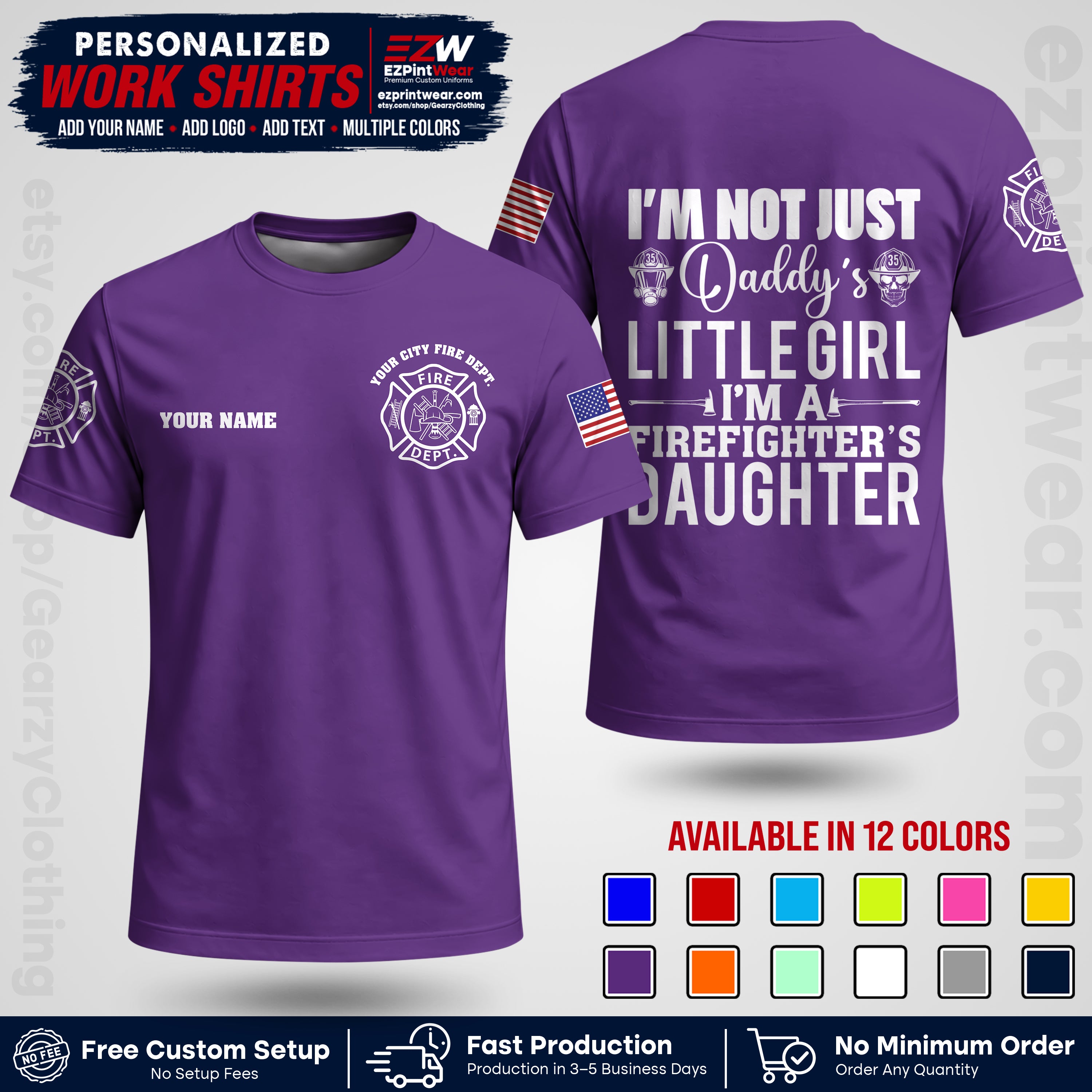 Custom Fire Department Shirt with Name, City Logo & Text | Firefighter Uniform | Button Up Work Shirt FF08
