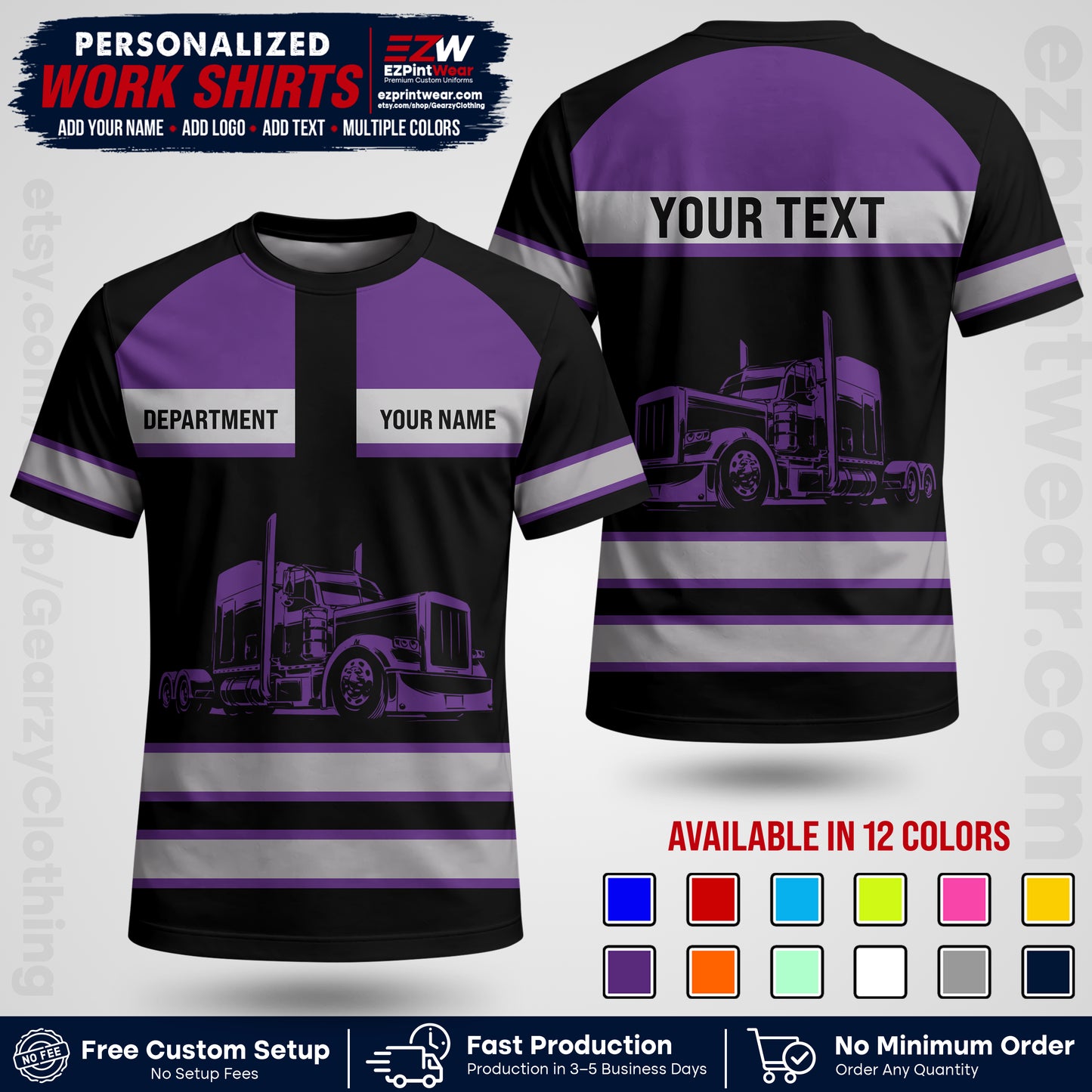 Personalized Truck Driver Workwear Uniform | Custom Safety Stripe Apparel | Non-Reflective Reflective Style Design TW02