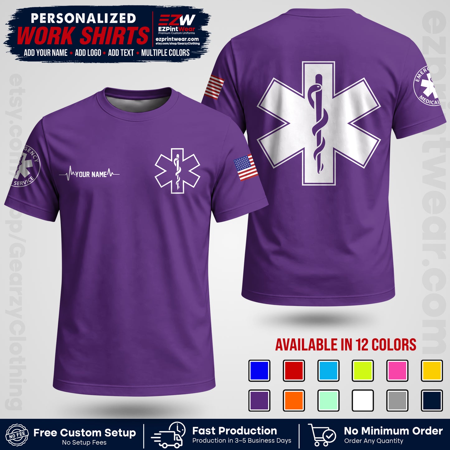 Custom EMS Shirt with Name, Logo & Text | EMS Team Uniform | First Responder Workwear EMSU04