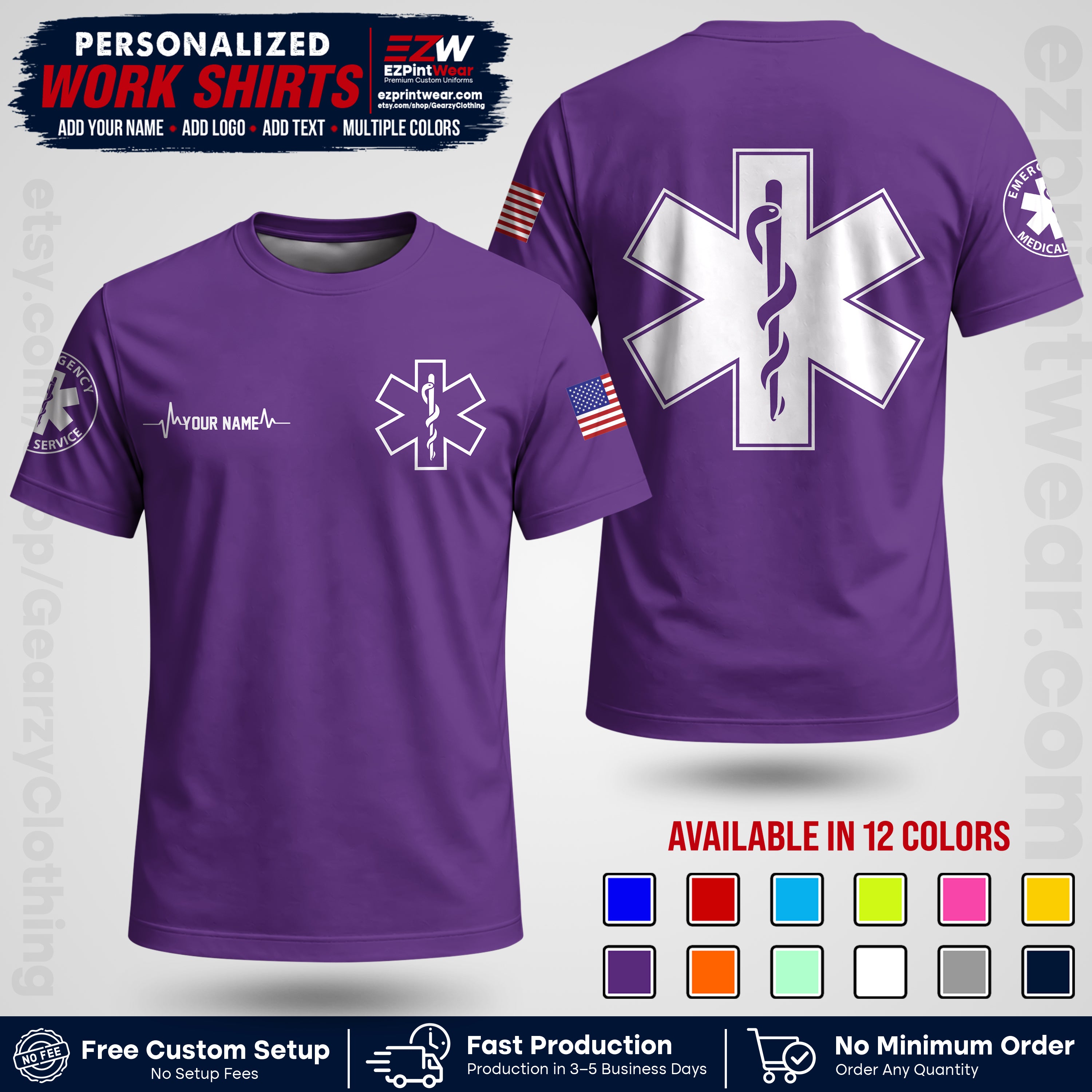Custom EMS Shirt with Name, Logo & Text | EMS Team Uniform | First Responder Workwear EMSU04