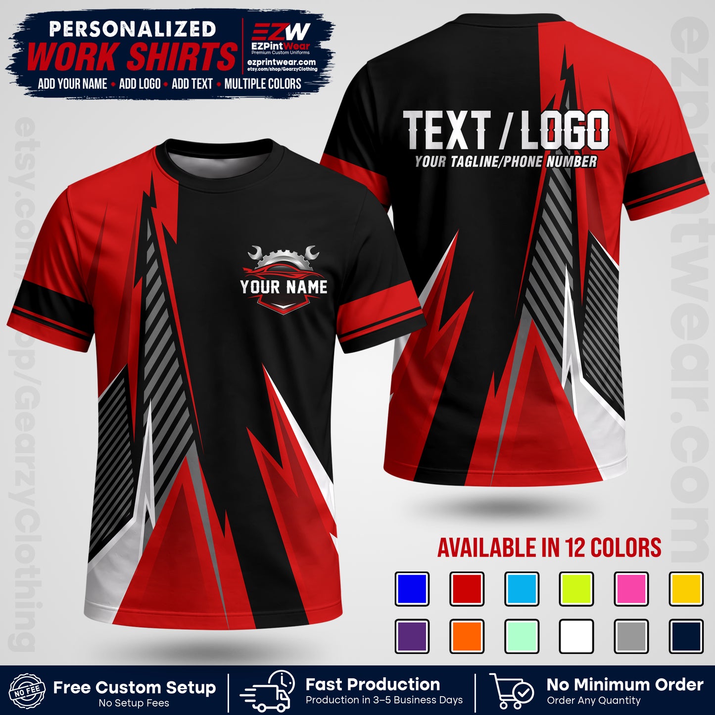Custom Mechanic Work Shirt with Name, Logo & Text | Auto Shop Uniform | Workwear MCN 01