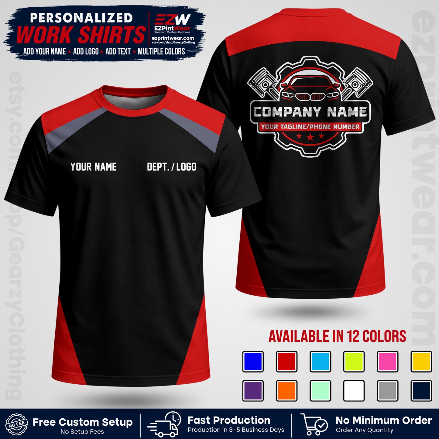 Custom Mechanic Work Shirt with Name, Logo & Text | Auto Shop Uniform | Workwear MCN 03