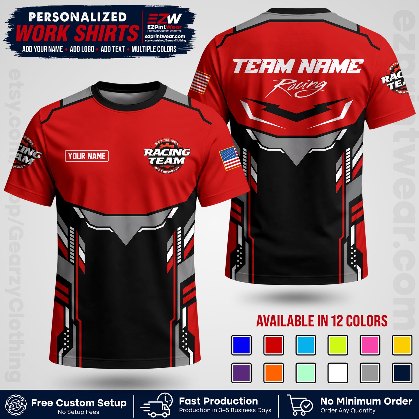 Custom Racing Shirt with Name, Logo & Text | Race Team Uniform | Crew Apparel RC11