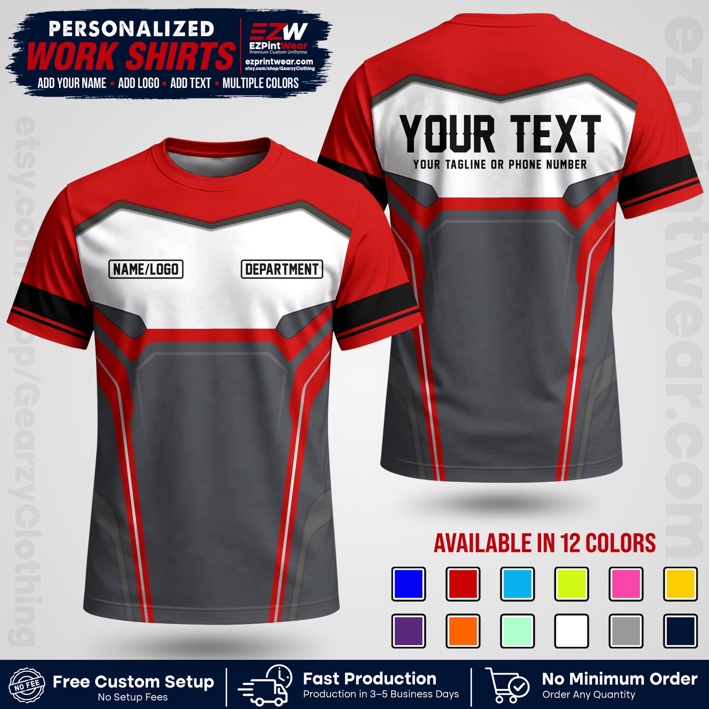 Custom All Over Print Work Uniform Shirt with Name, Logo & Text | Custom Hawaiian Shirt | Company Shirt | Employee Uniform UNF05