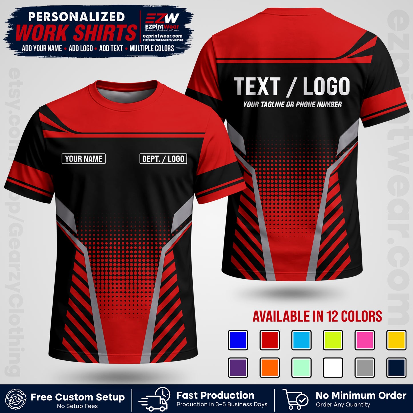 Custom All Over Print Work Uniform Shirt with Name, Logo & Text | Custom Hawaiian Shirt | Company Shirt | Employee Uniform UNF08