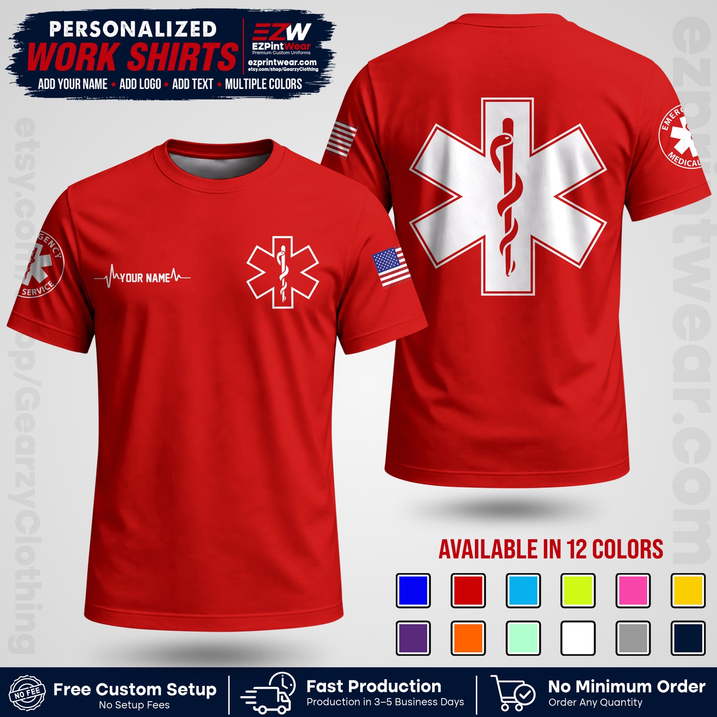 Custom EMS Shirt with Name, Logo & Text | EMS Team Uniform | First Responder Workwear EMSU04