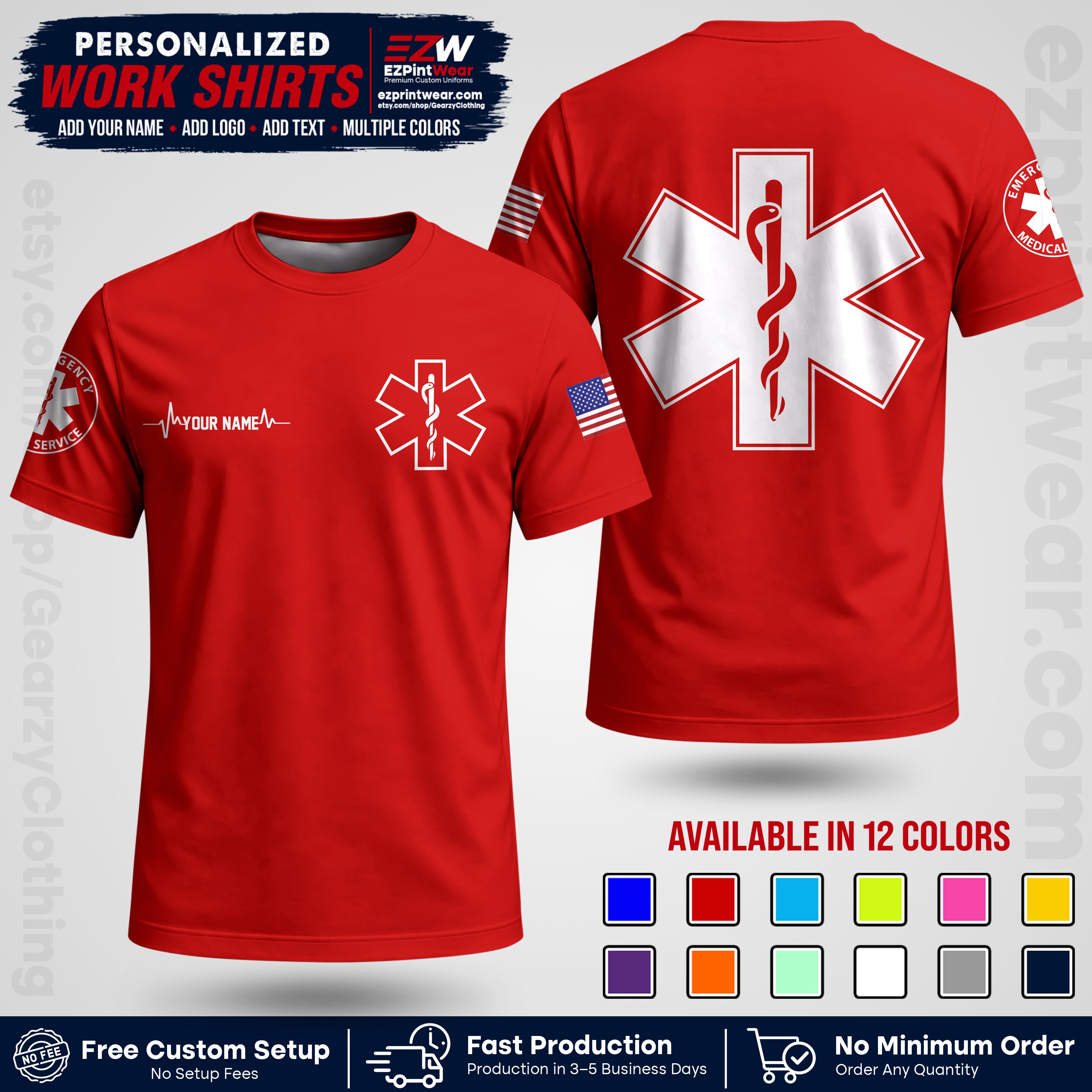 Custom EMS Shirt with Name, Logo & Text | EMS Team Uniform | First Responder Workwear EMSU04