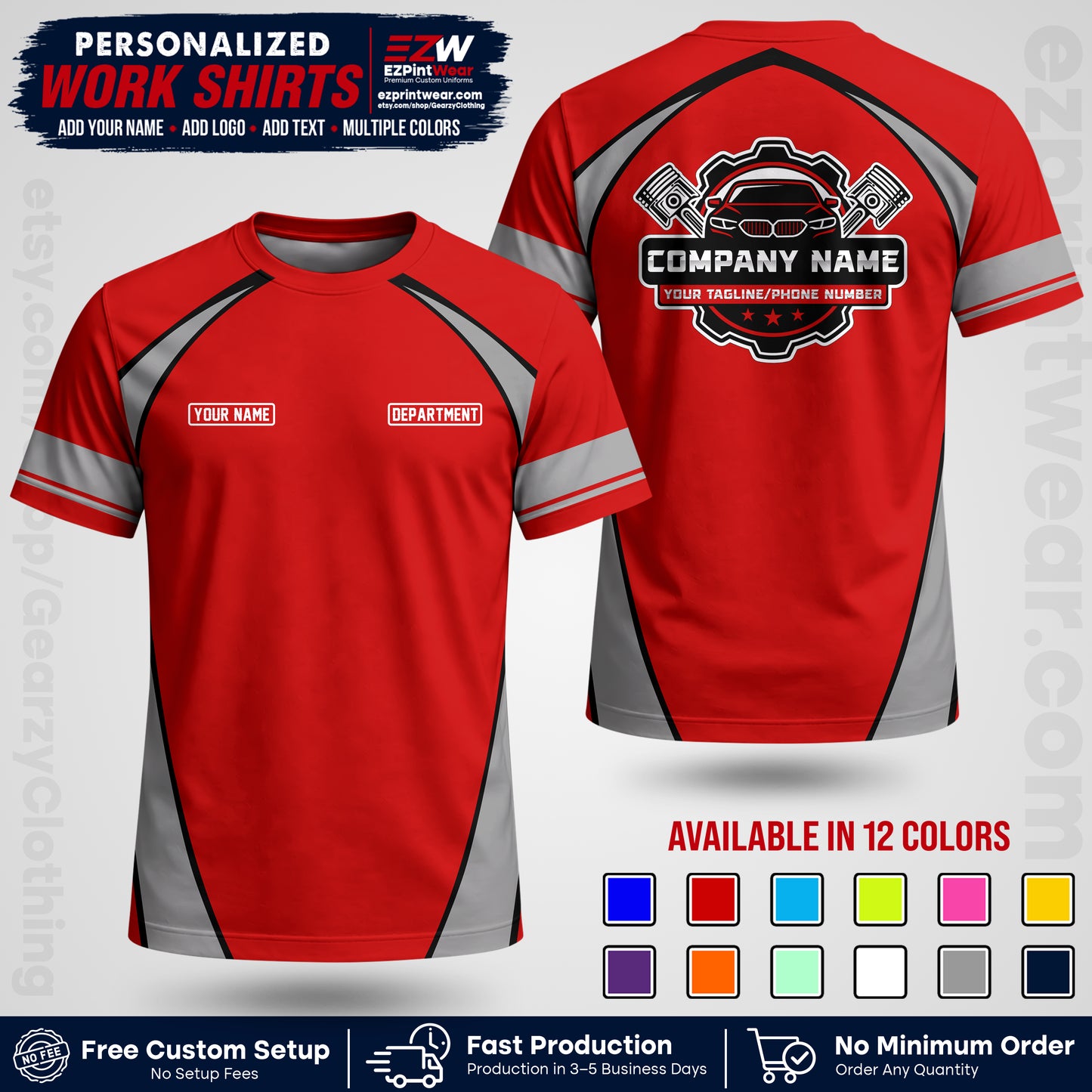 Custom Mechanic Work Shirt with Name, Logo & Text | Auto Shop Uniform | Workwear MCN 09