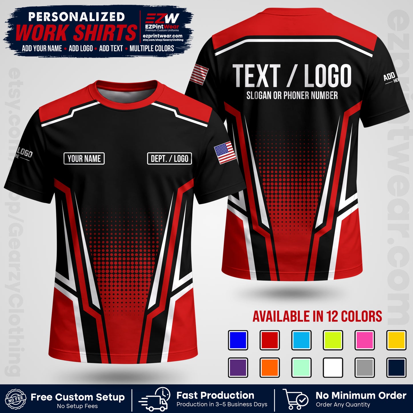 Custom All Over Print Work Uniform Shirt with Name, Logo & Text | Custom Hawaiian Shirt | Company Shirt | Employee Uniform UNF17