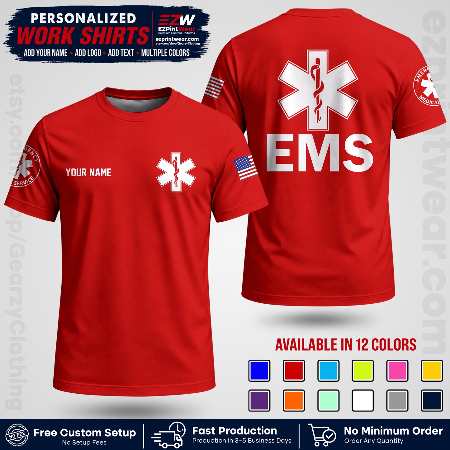 Custom EMS Shirt with Name, Logo & Text | EMS Team Uniform | First Responder Workwear EMSU02