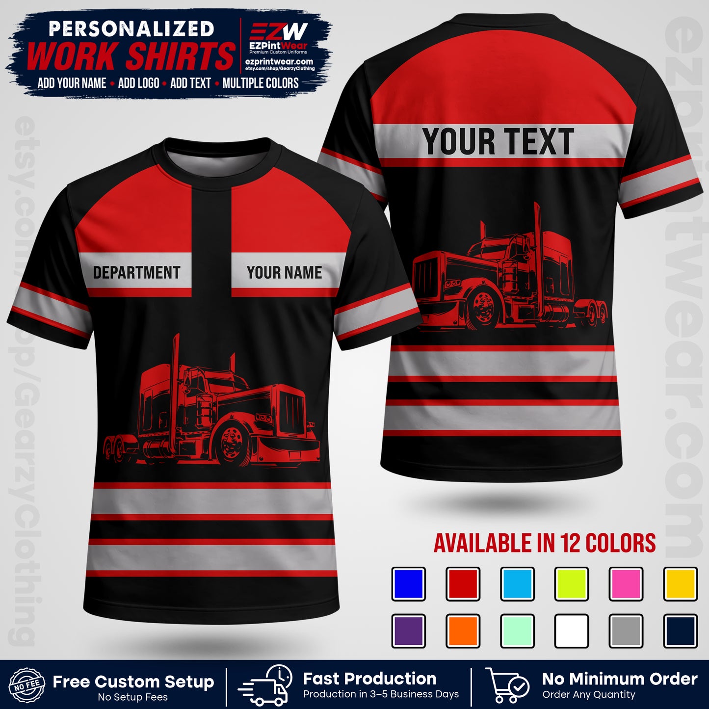 Personalized Truck Driver Workwear Uniform | Custom Safety Stripe Apparel | Non-Reflective Reflective Style Design TW02