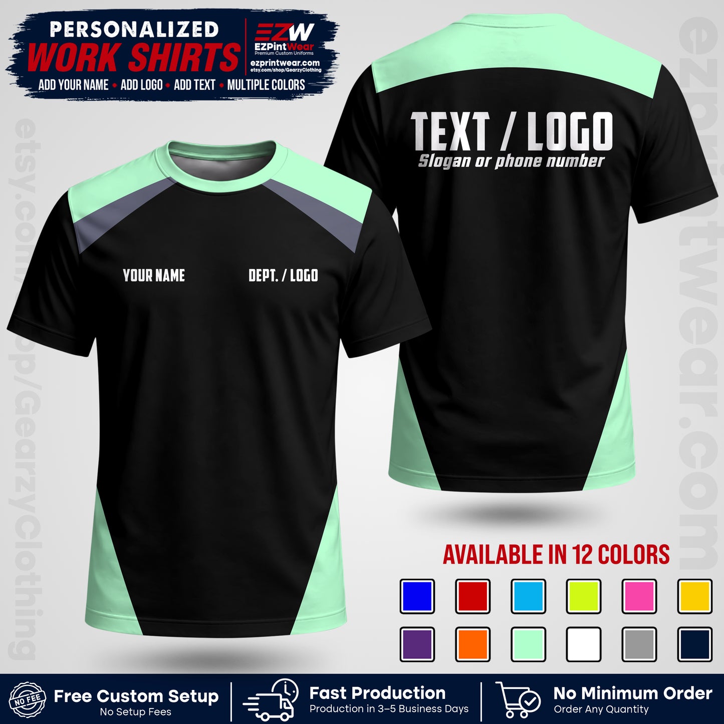 Custom All Over Print Work Uniform Shirt with Name, Logo & Text | Custom Hawaiian Shirt | Company Shirt | Employee Uniform UNF02