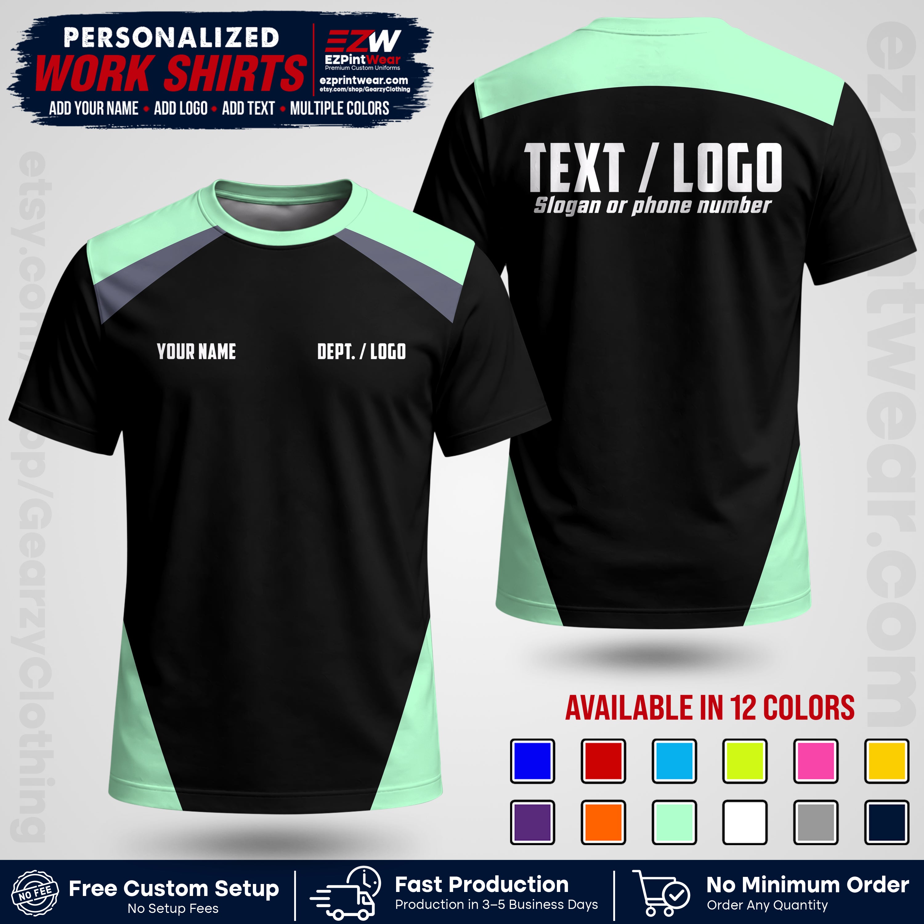 Custom All Over Print Work Uniform Shirt with Name, Logo & Text | Custom Hawaiian Shirt | Company Shirt | Employee Uniform UNF02