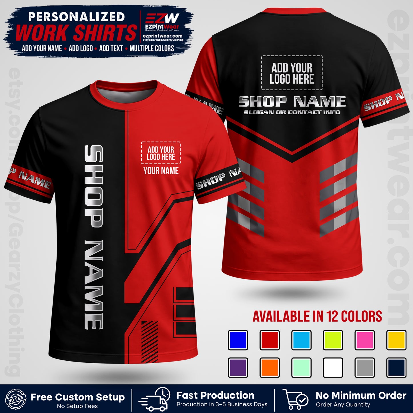 Custom All Over Print Work Uniform Shirt with Name, Logo & Text | Custom Hawaiian Shirt | Company Shirt | Employee Uniform UNF11