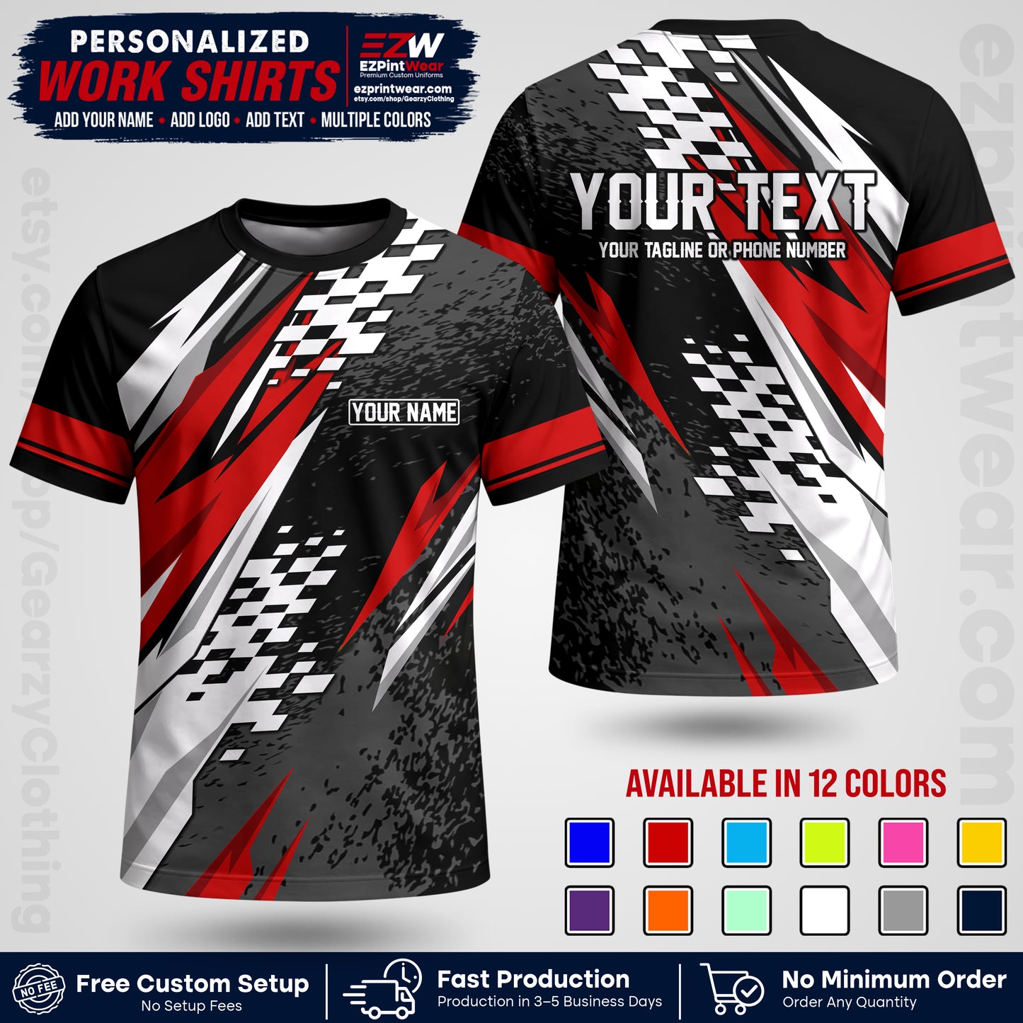 Custom Racing Shirt with Name, Logo & Text | Race Team Uniform | Crew Apparel RC03