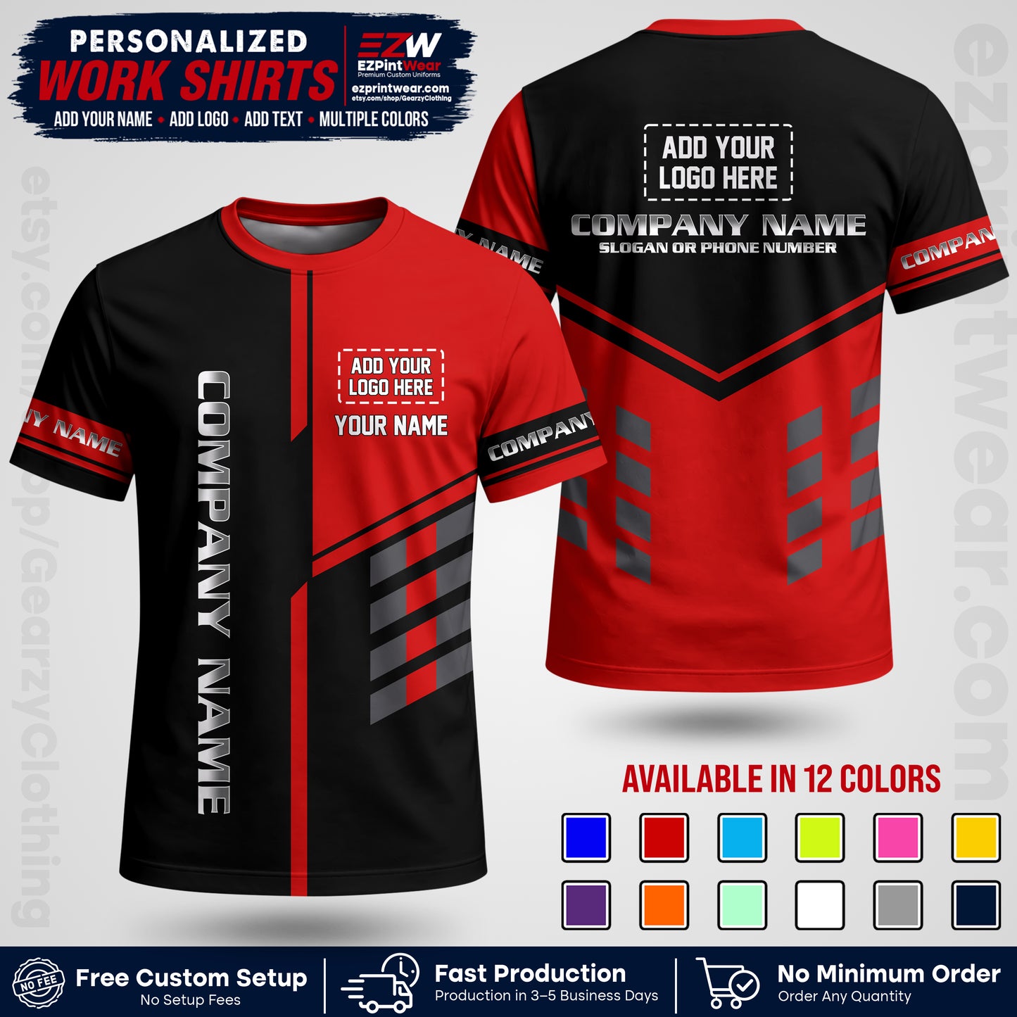 Custom All Over Print Work Uniform Shirt with Name, Logo & Text | Custom Hawaiian Shirt | Company Shirt | Employee Uniform UNF09