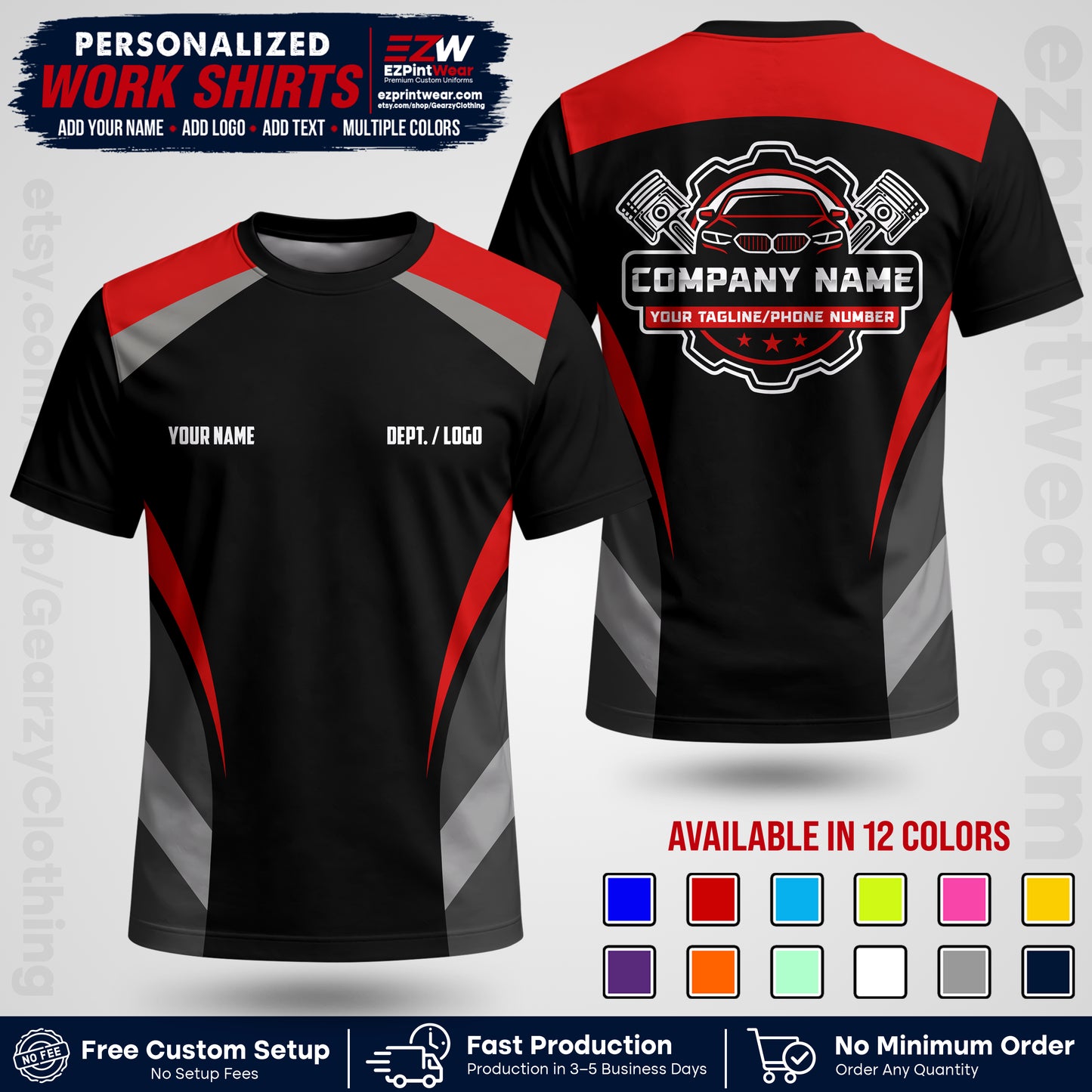 Custom Mechanic Work Shirt with Name, Logo & Text | Auto Shop Uniform | Workwear MCN 05