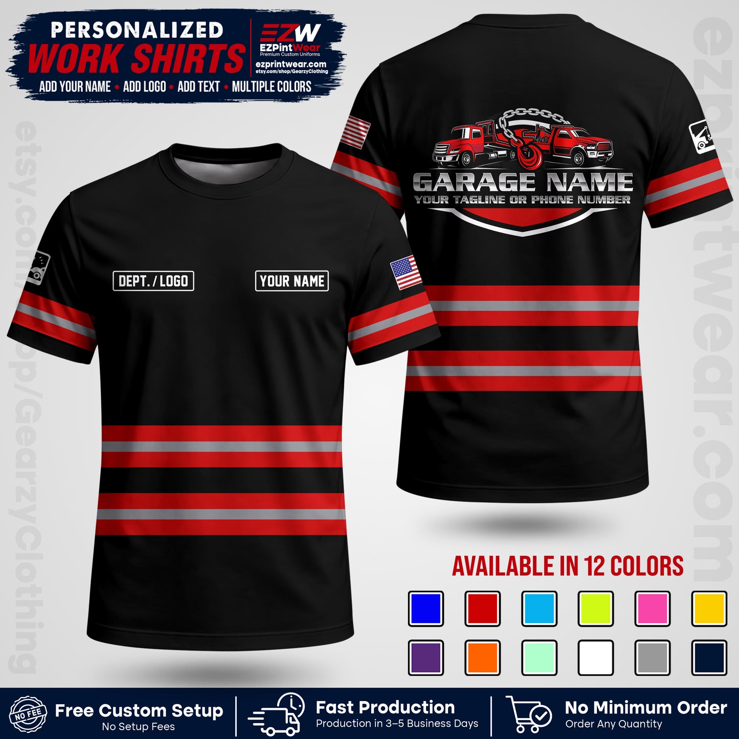 Custom Towing Workwear Uniform | Personalized Tow Truck Shirt | Non-Reflective Safety Stripe Apparel | Custom Towing Shirt | Tow Truck Apparel TW03