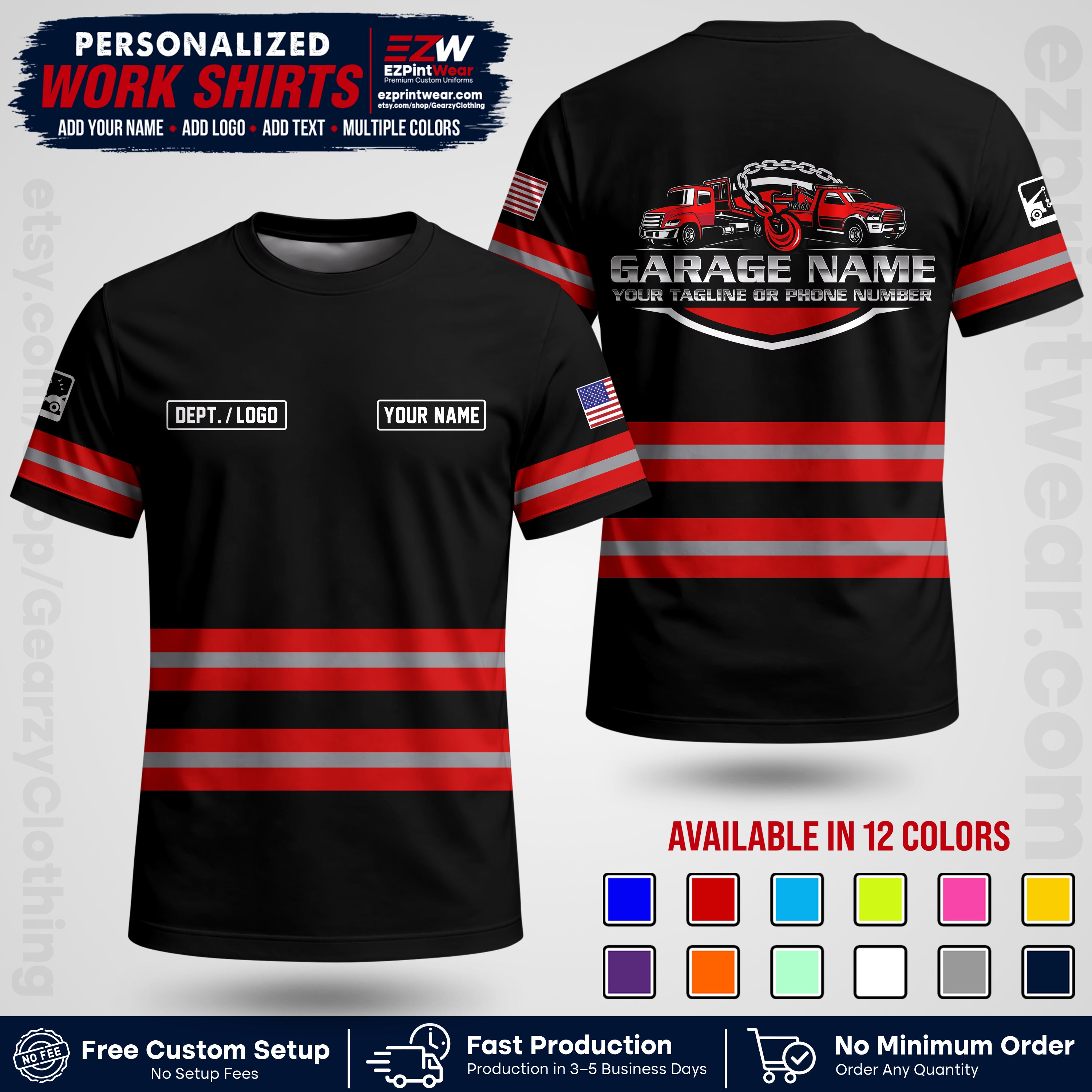 Custom Towing Workwear Uniform | Personalized Tow Truck Shirt | Non-Reflective Safety Stripe Apparel | Custom Towing Shirt | Tow Truck Apparel TW03