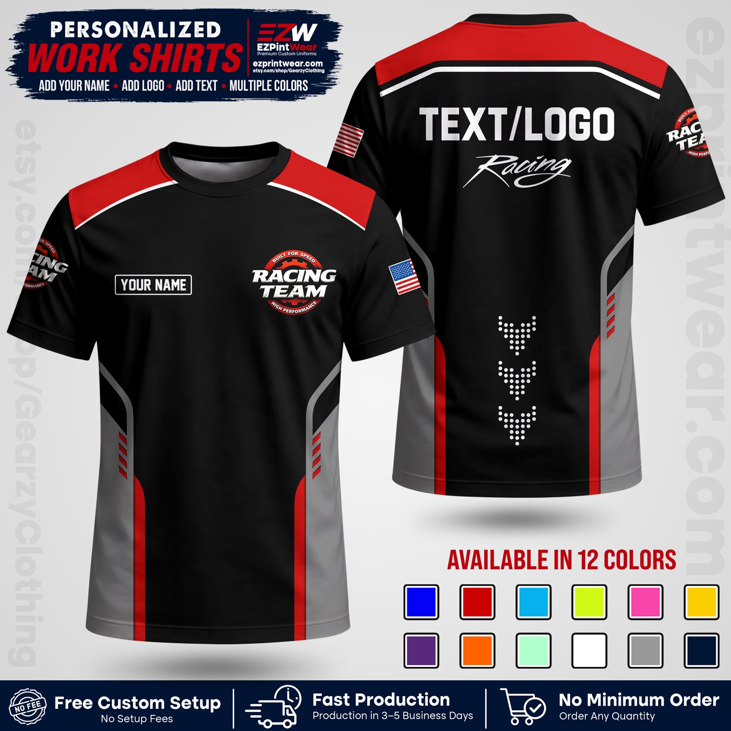 Custom Racing Shirt with Name, Logo & Text | Race Team Uniform | Crew Apparel RC09