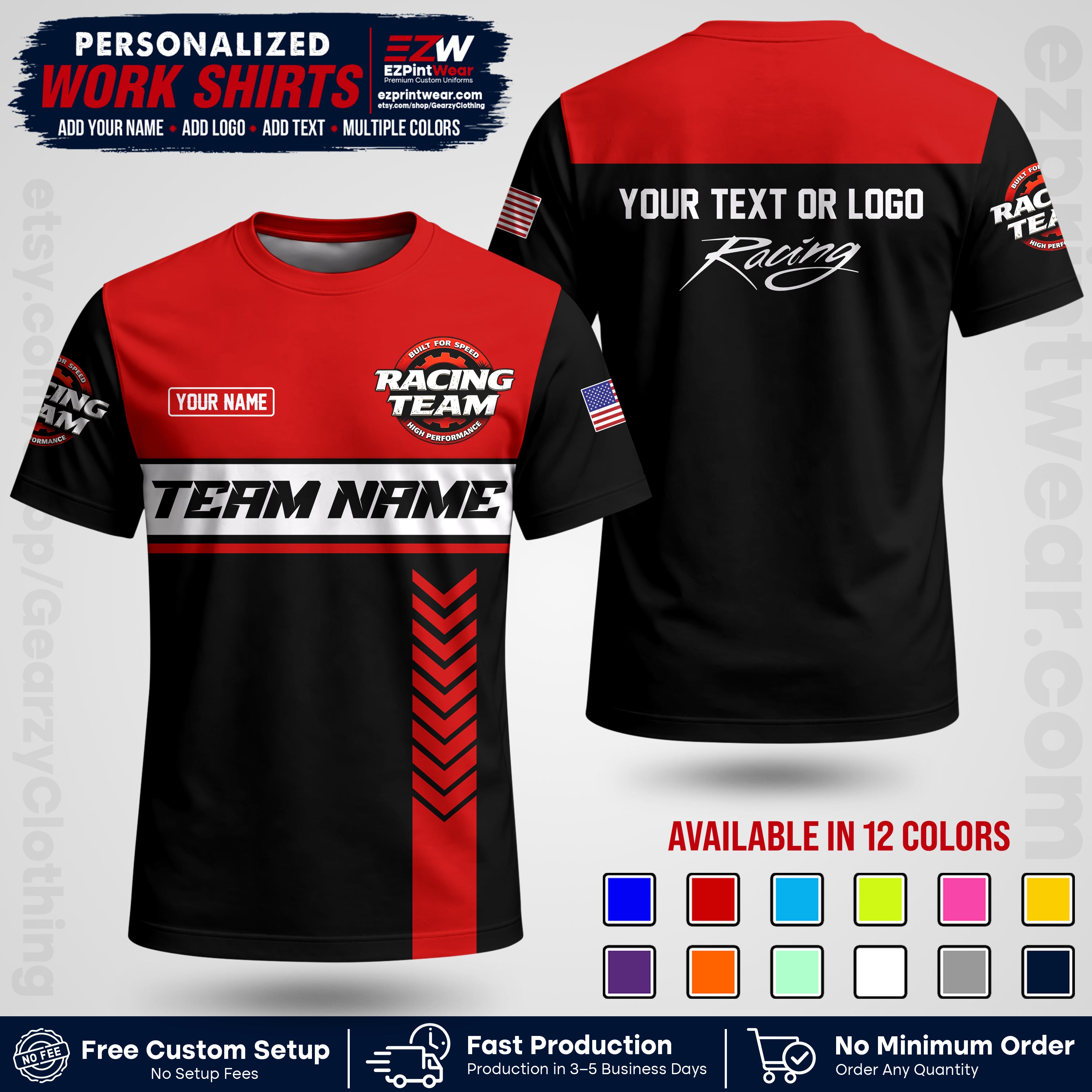 Custom Racing Shirt with Name, Logo & Text | Race Team Uniform | Crew Apparel RC02