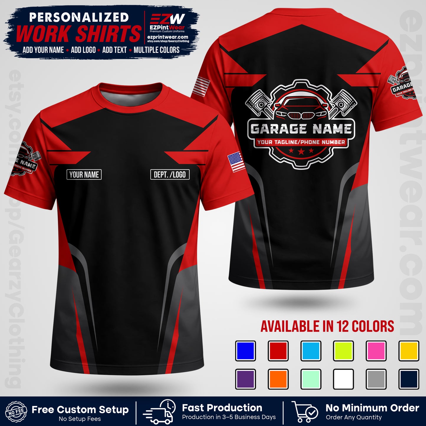 Custom Mechanic Work Shirt with Name, Logo & Text | Auto Shop Uniform | Workwear MCN 04