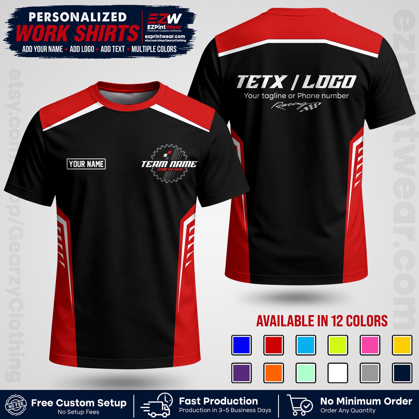 Custom Racing Shirt with Name, Logo & Text | Race Team Uniform | Crew Apparel RC07