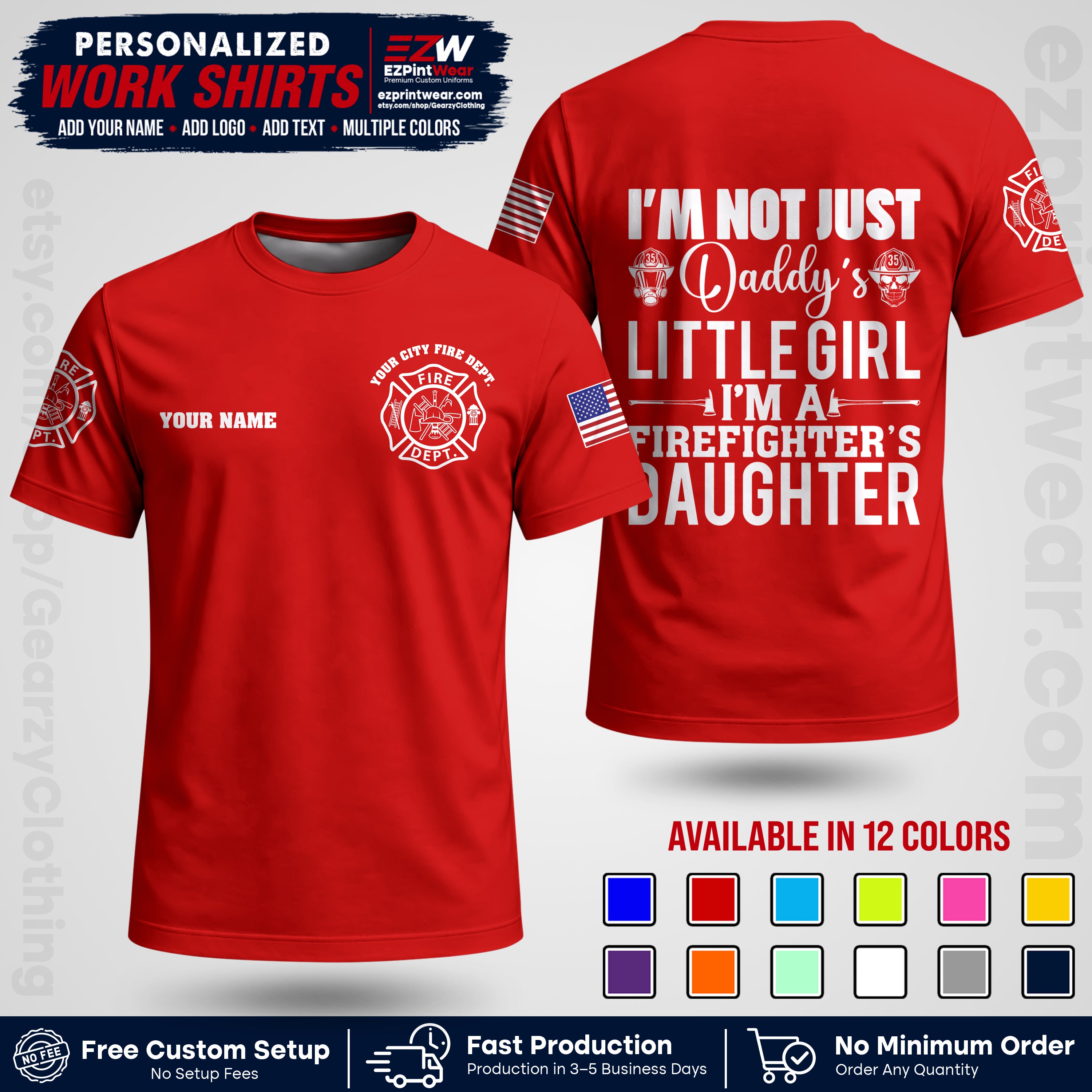 Custom Fire Department Shirt with Name, City Logo & Text | Firefighter Uniform | Button Up Work Shirt FF08