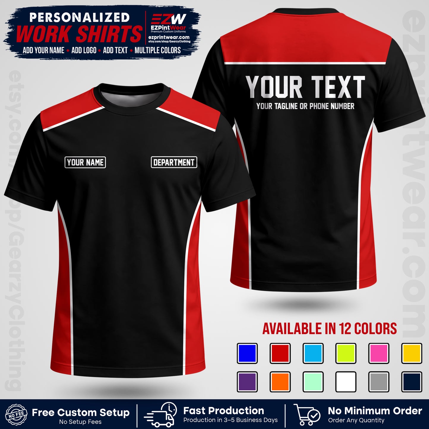 Custom All Over Print Work Uniform Shirt with Name, Logo & Text | Custom Hawaiian Shirt | Company Shirt | Employee Uniform UNF12