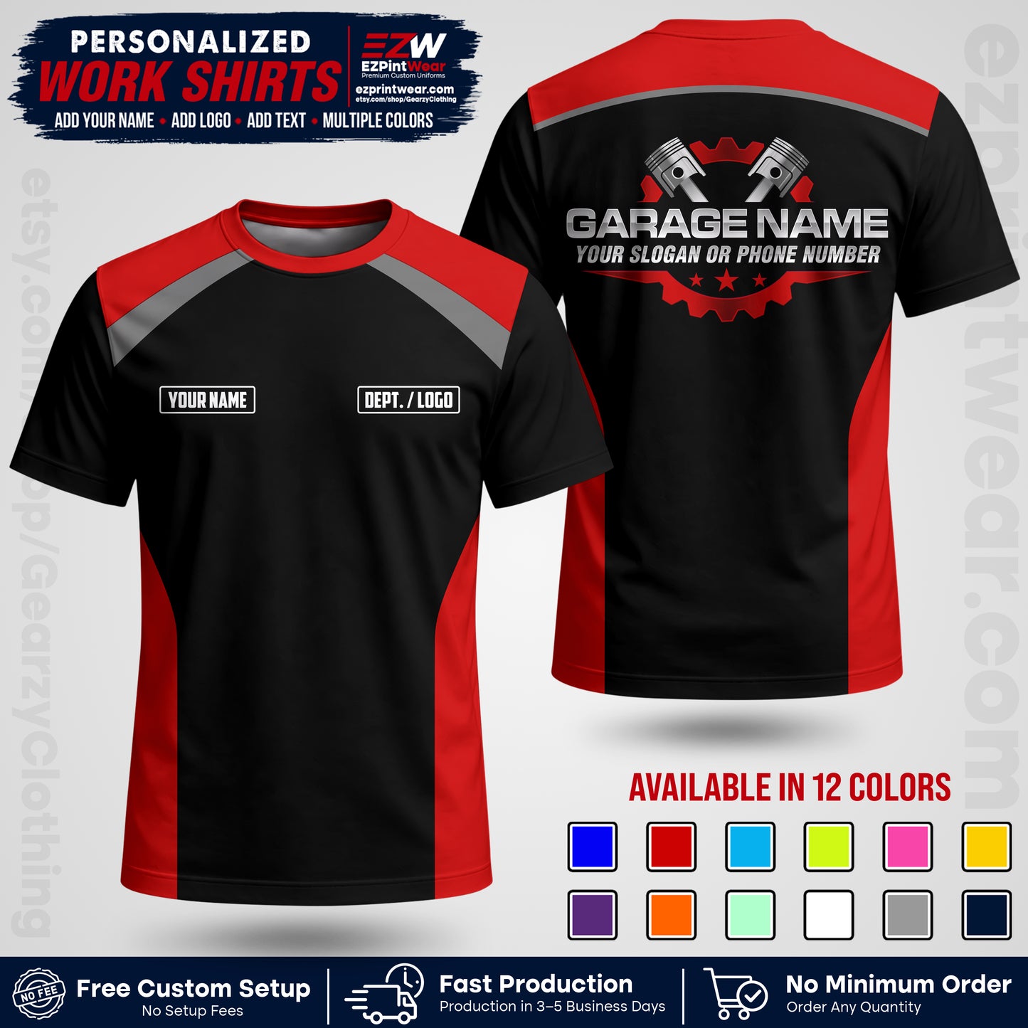 Custom Mechanic Work Shirt with Name, Logo & Text | Auto Shop Uniform | Workwear MCN 06