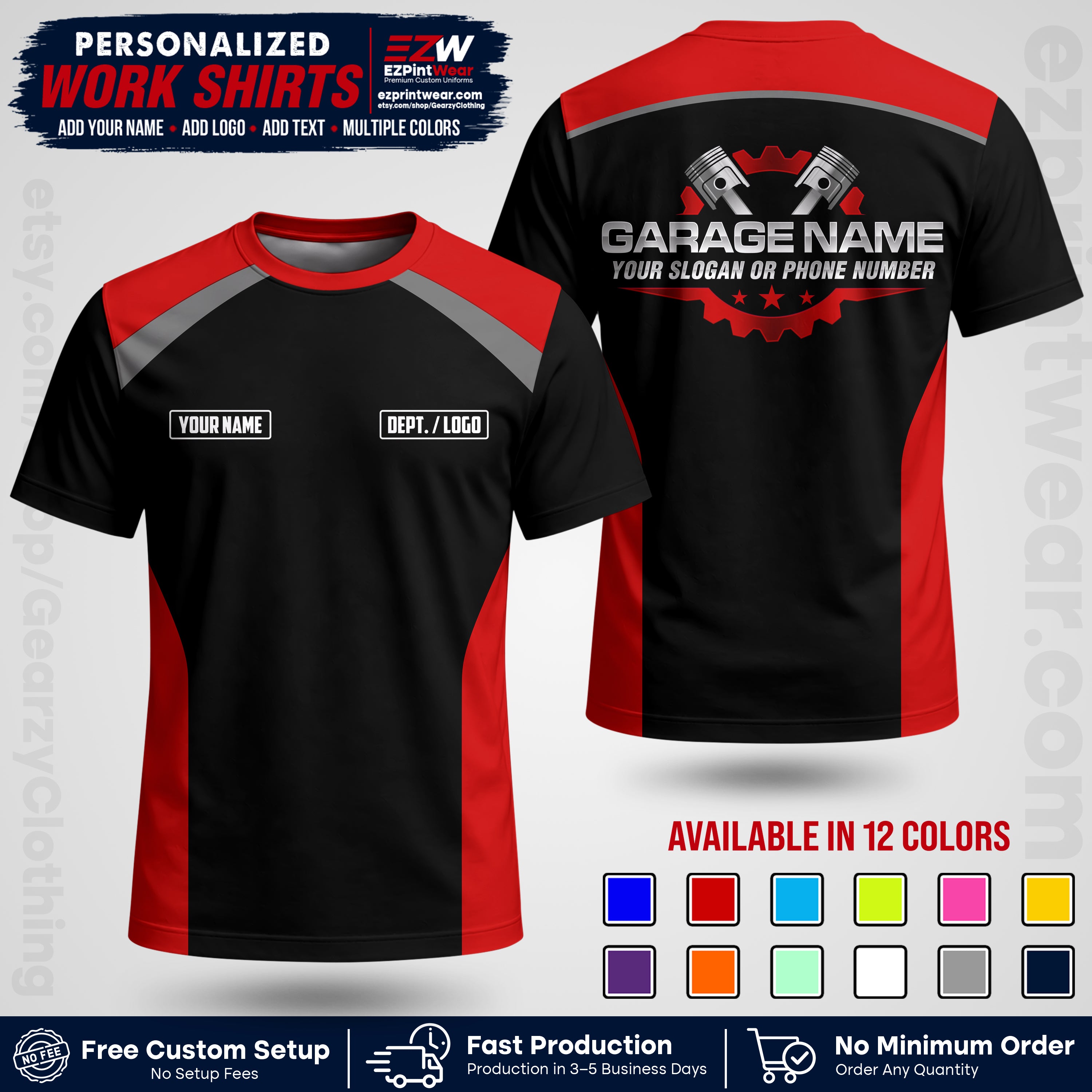 Custom Mechanic Work Shirt with Name, Logo & Text | Auto Shop Uniform | Workwear MCN 06