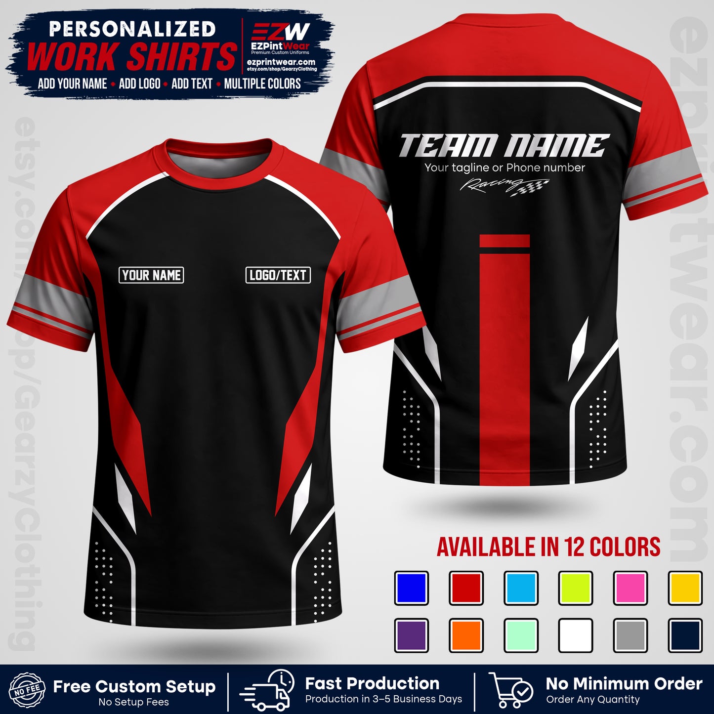 Custom Racing Shirt with Name, Logo & Text | Race Team Uniform | Crew Apparel RC06