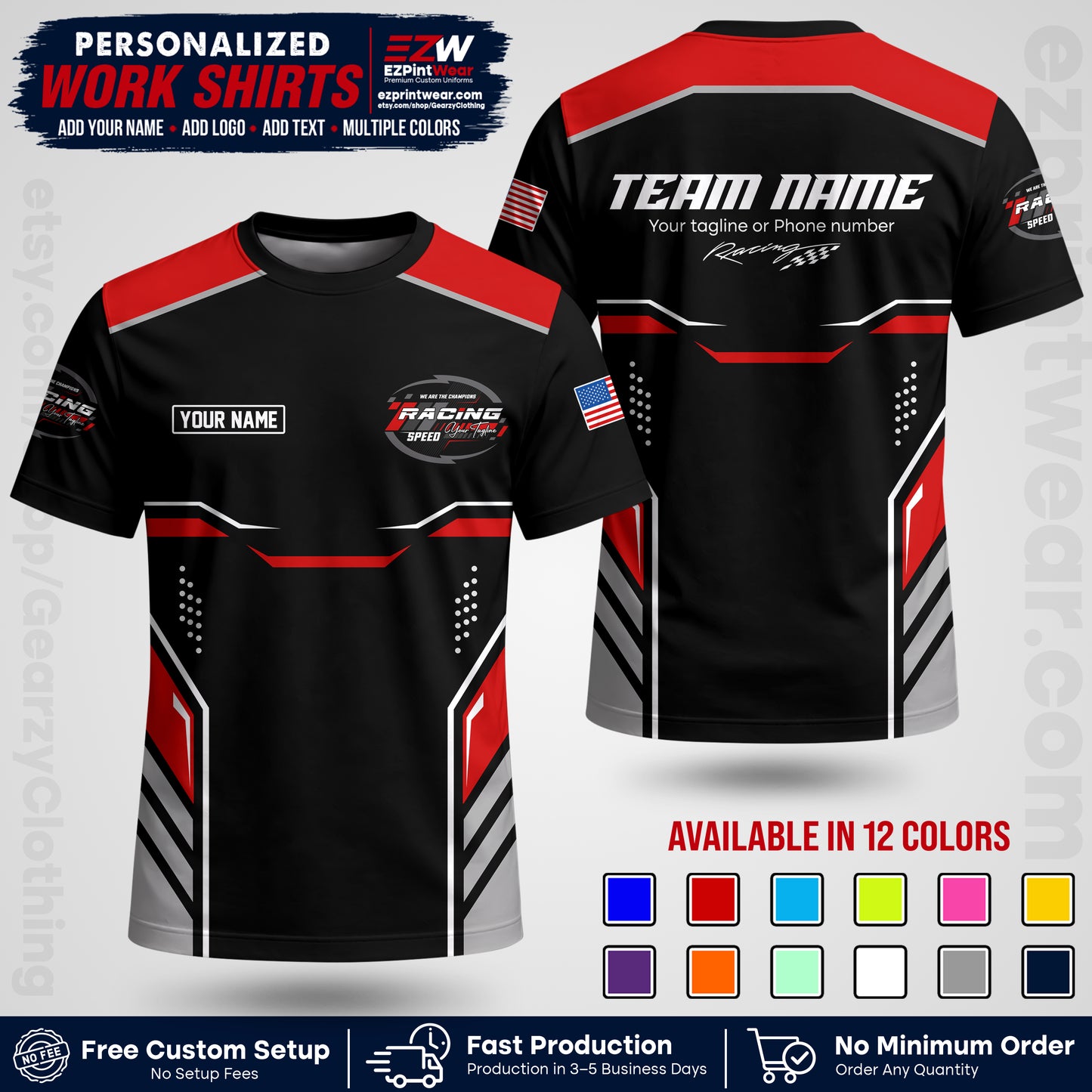 Custom Racing Shirt with Name, Logo & Text | Race Team Uniform | Crew Apparel RC10