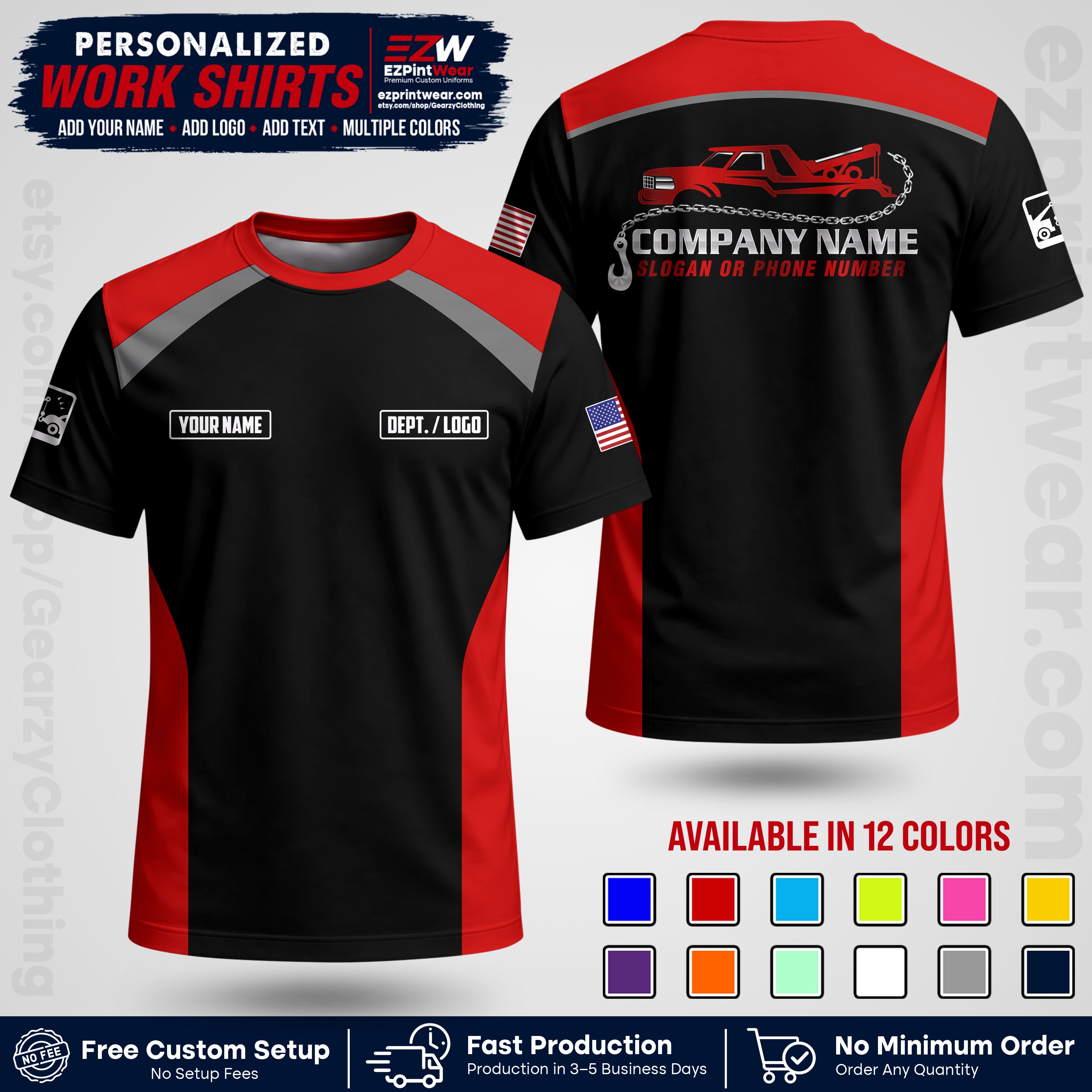 Custom Towing Shirt with Name, Logo & Text | Towing Company Uniform | Workwear TW01