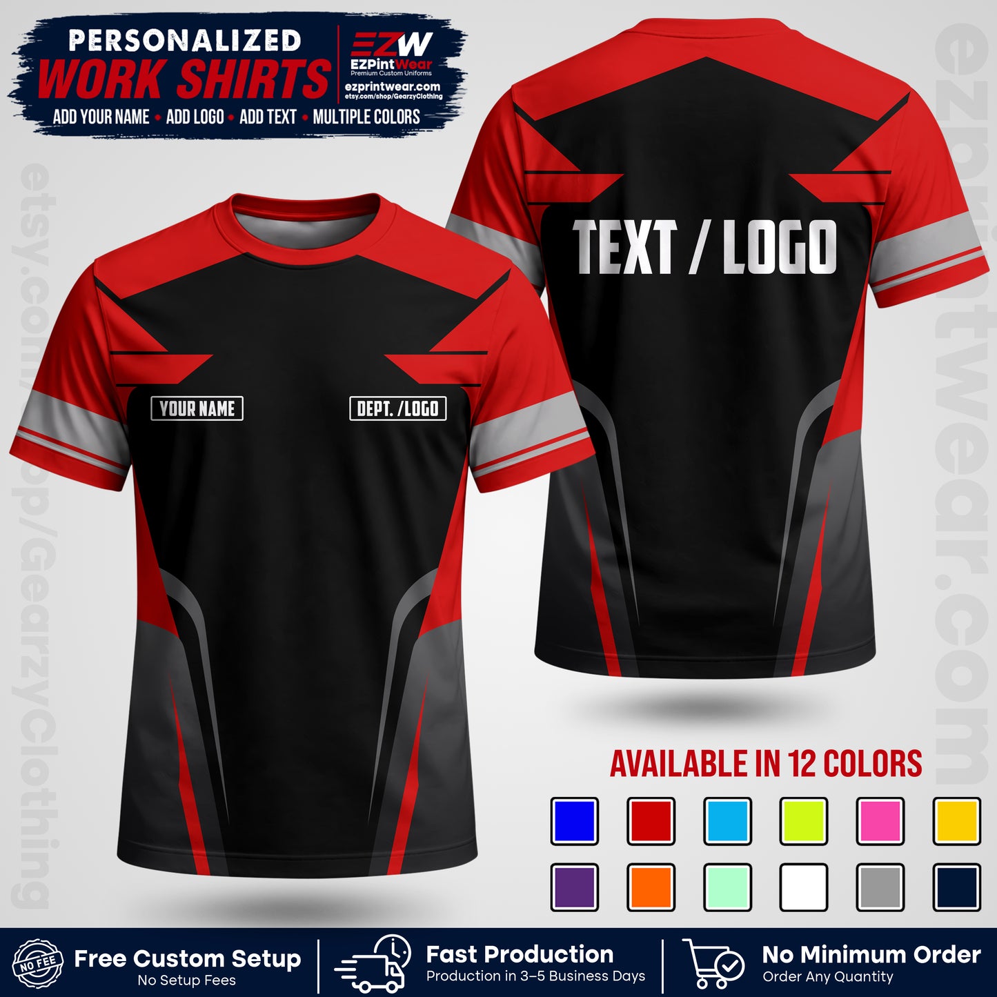 Custom All Over Print Work Uniform Shirt with Name, Logo & Text | Custom Hawaiian Shirt | Company Shirt | Employee Uniform UNF01