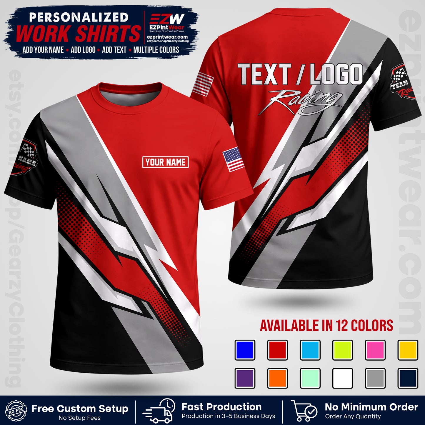 Custom Racing Shirt with Name, Logo & Text | Race Team Uniform | Crew Apparel RC01