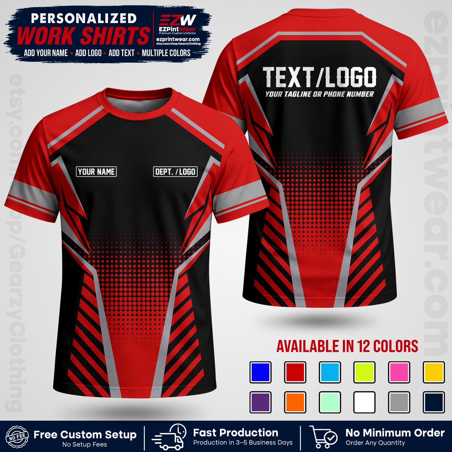 Custom All Over Print Work Uniform Shirt with Name, Logo & Text | Custom Hawaiian Shirt | Company Shirt | Employee Uniform UNF13