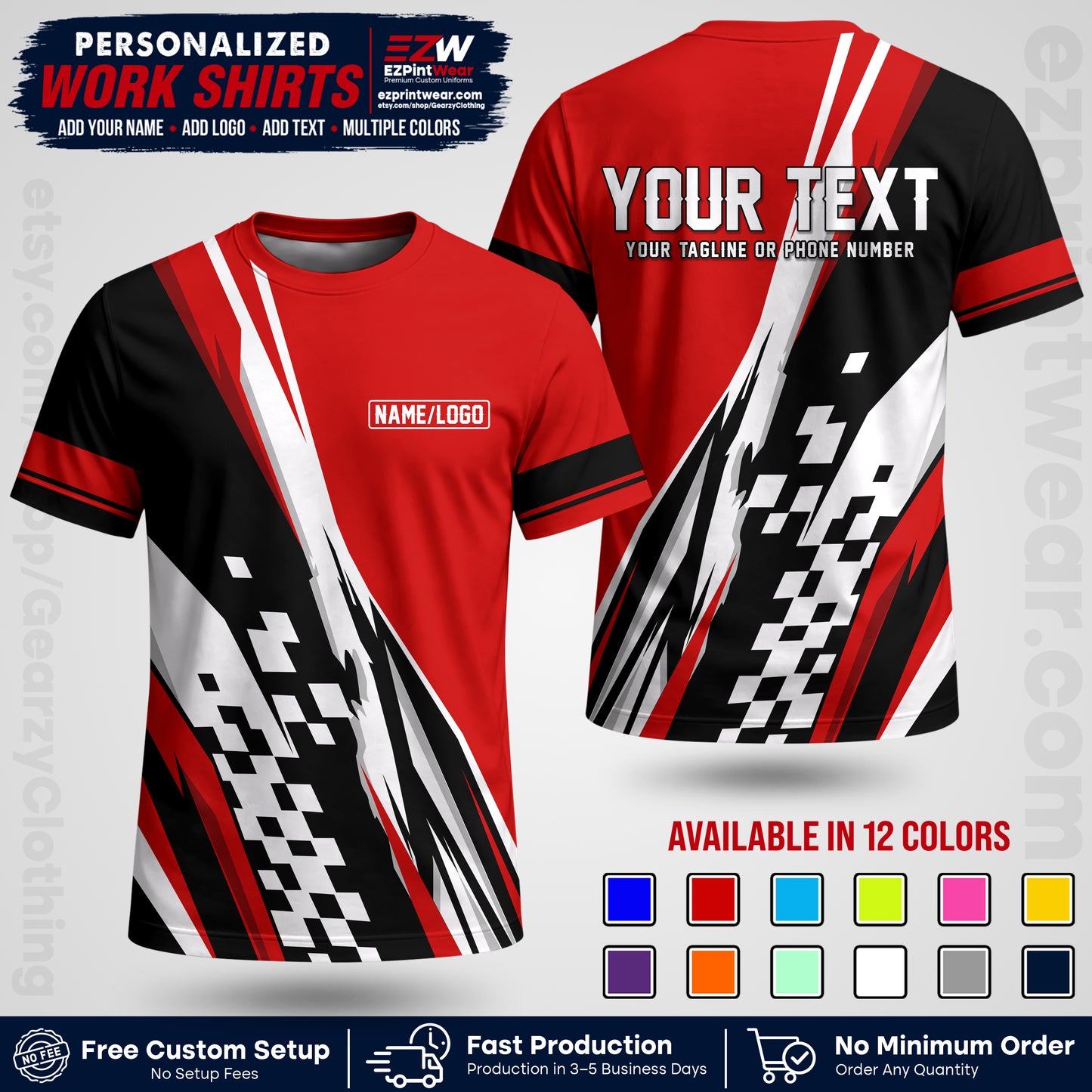 Custom Racing Shirt with Name, Logo & Text | Race Team Uniform | Crew Apparel RC04