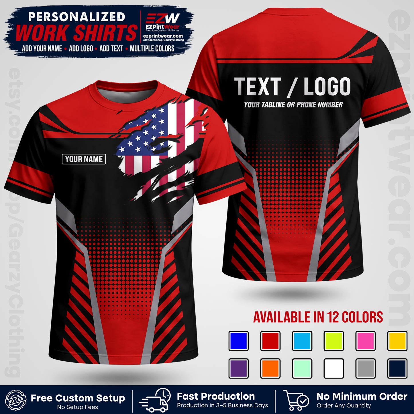 Custom All Over Print Work Uniform Shirt with Name, Logo & Text | Custom Hawaiian Shirt | Company Shirt | Employee Uniform UNF07